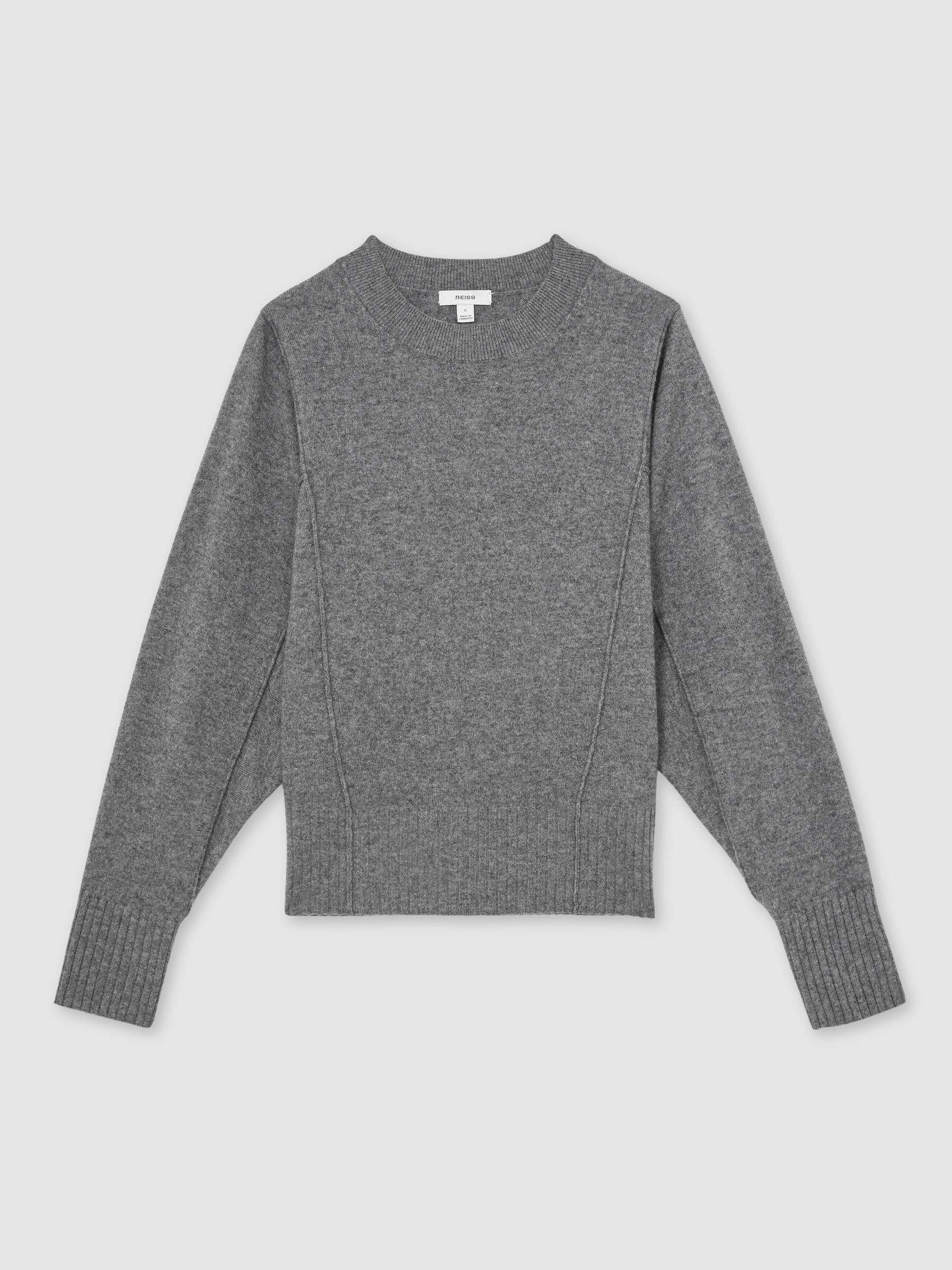Wool-Blend Reverse-Seam Batwing Jumper With Cashmere in Charcoal - Image 2 of 7