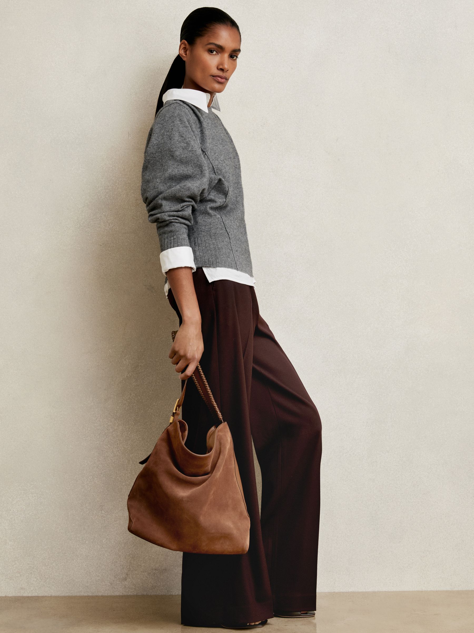 Wool-Blend Reverse-Seam Batwing Jumper With Cashmere in Charcoal - Image 3 of 7