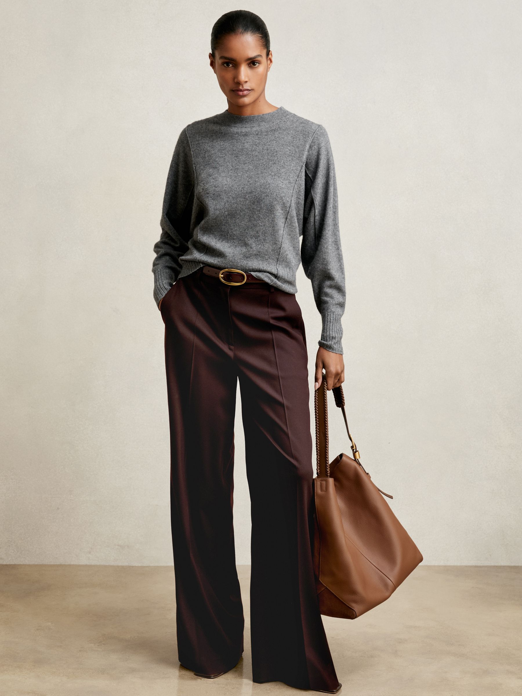 Wool-Blend Reverse-Seam Batwing Jumper With Cashmere in Charcoal - Image 4 of 7