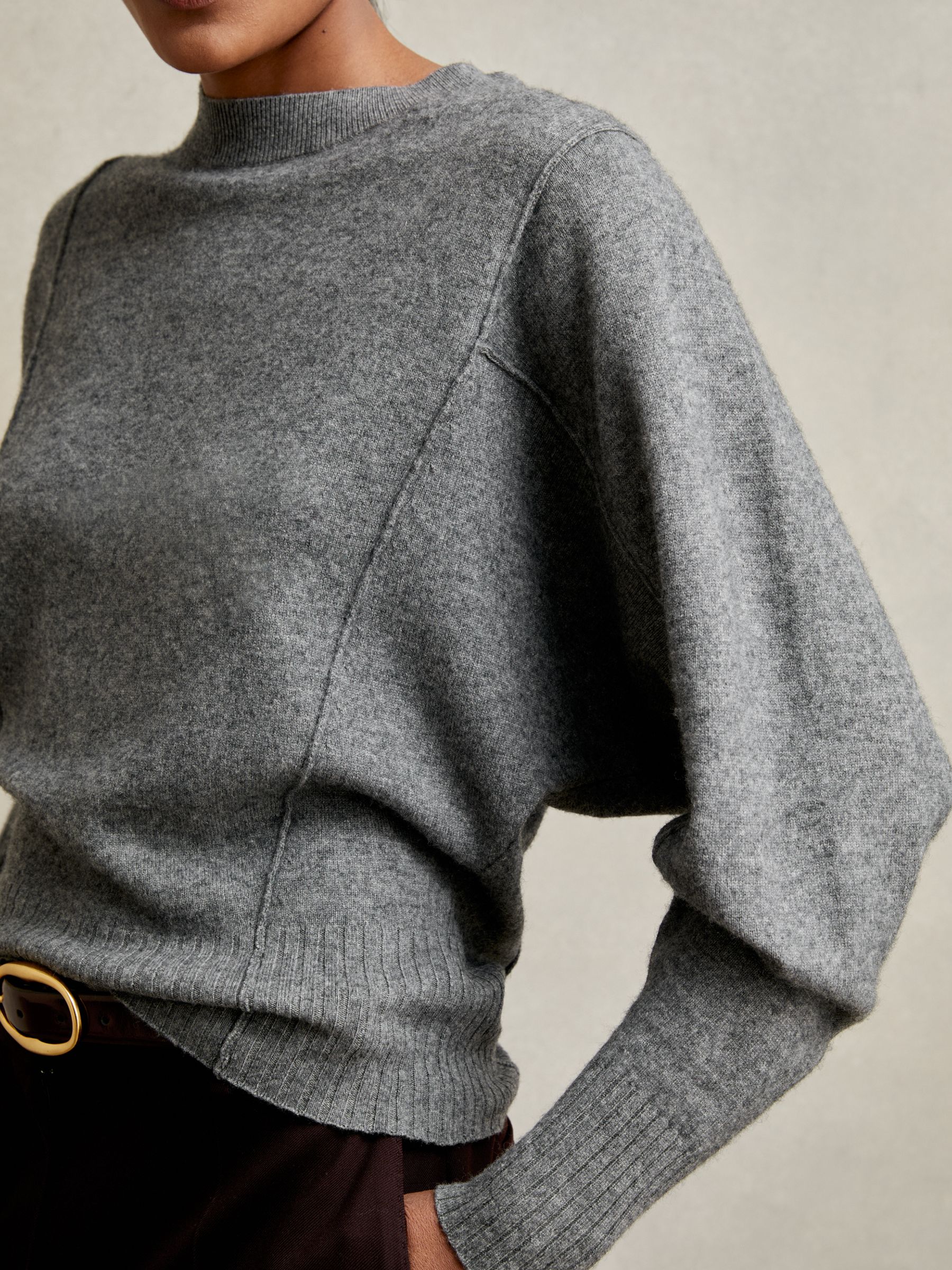 Wool-Blend Reverse-Seam Batwing Jumper With Cashmere in Charcoal - Image 5 of 7