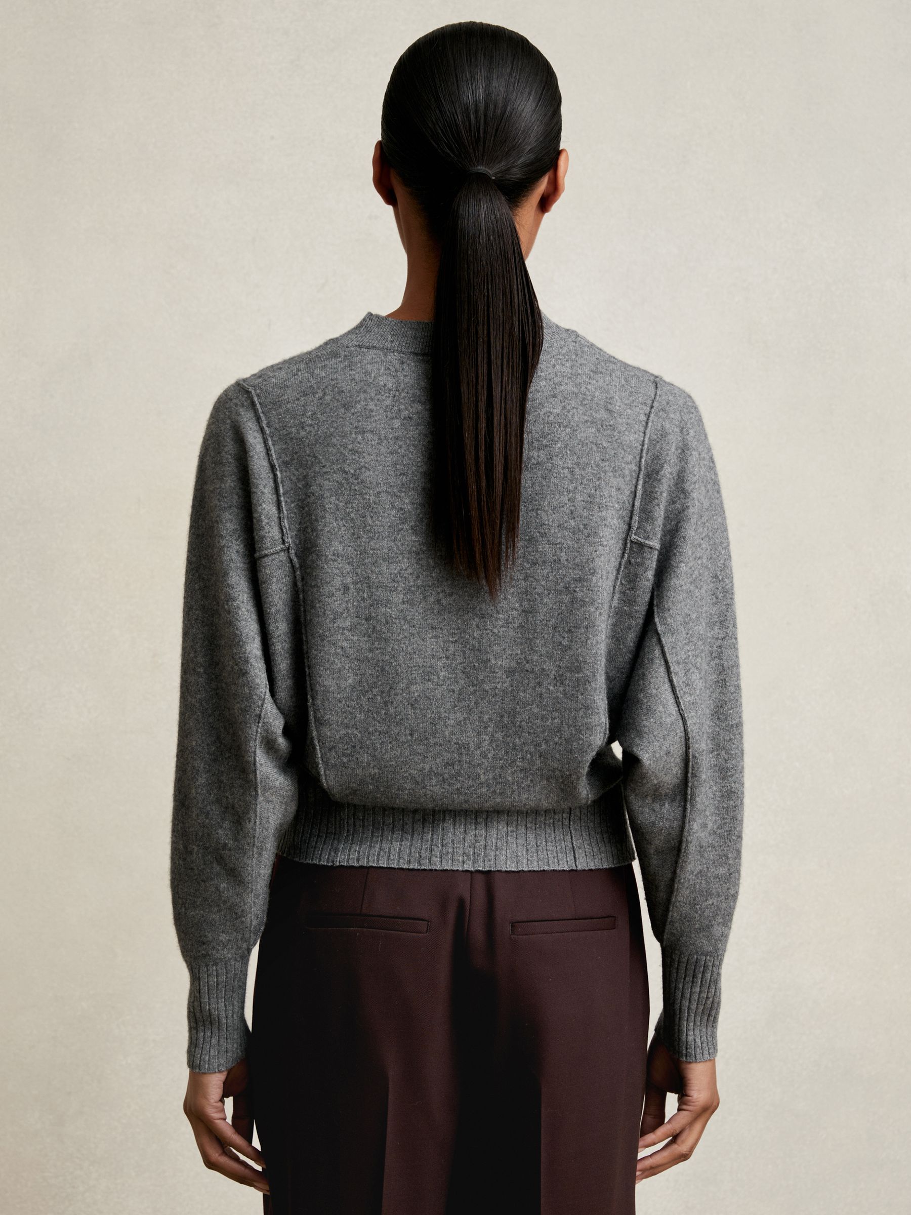 Wool-Blend Reverse-Seam Batwing Jumper With Cashmere in Charcoal - Image 6 of 7