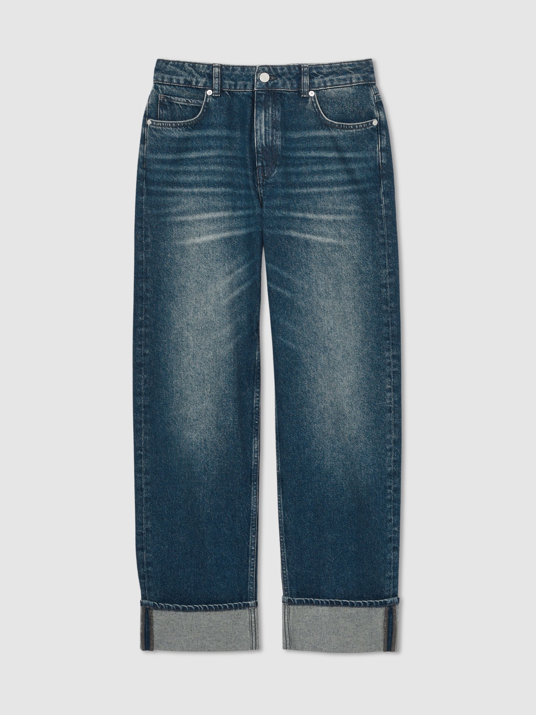 Straight-Leg Turn-Up Jeans in Mid Blue - Image 2 of 7