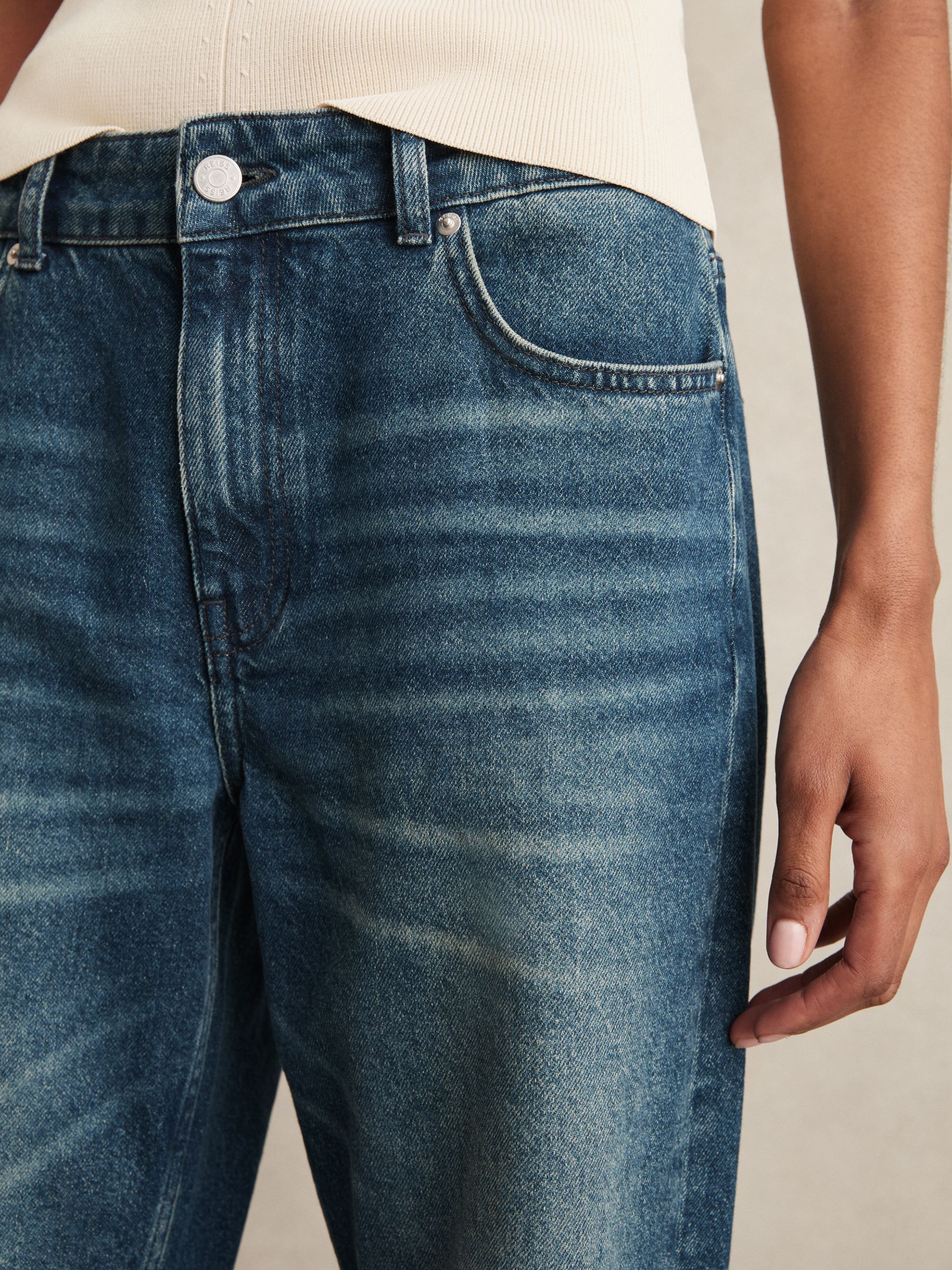 Straight-Leg Turn-Up Jeans in Mid Blue - Image 3 of 7