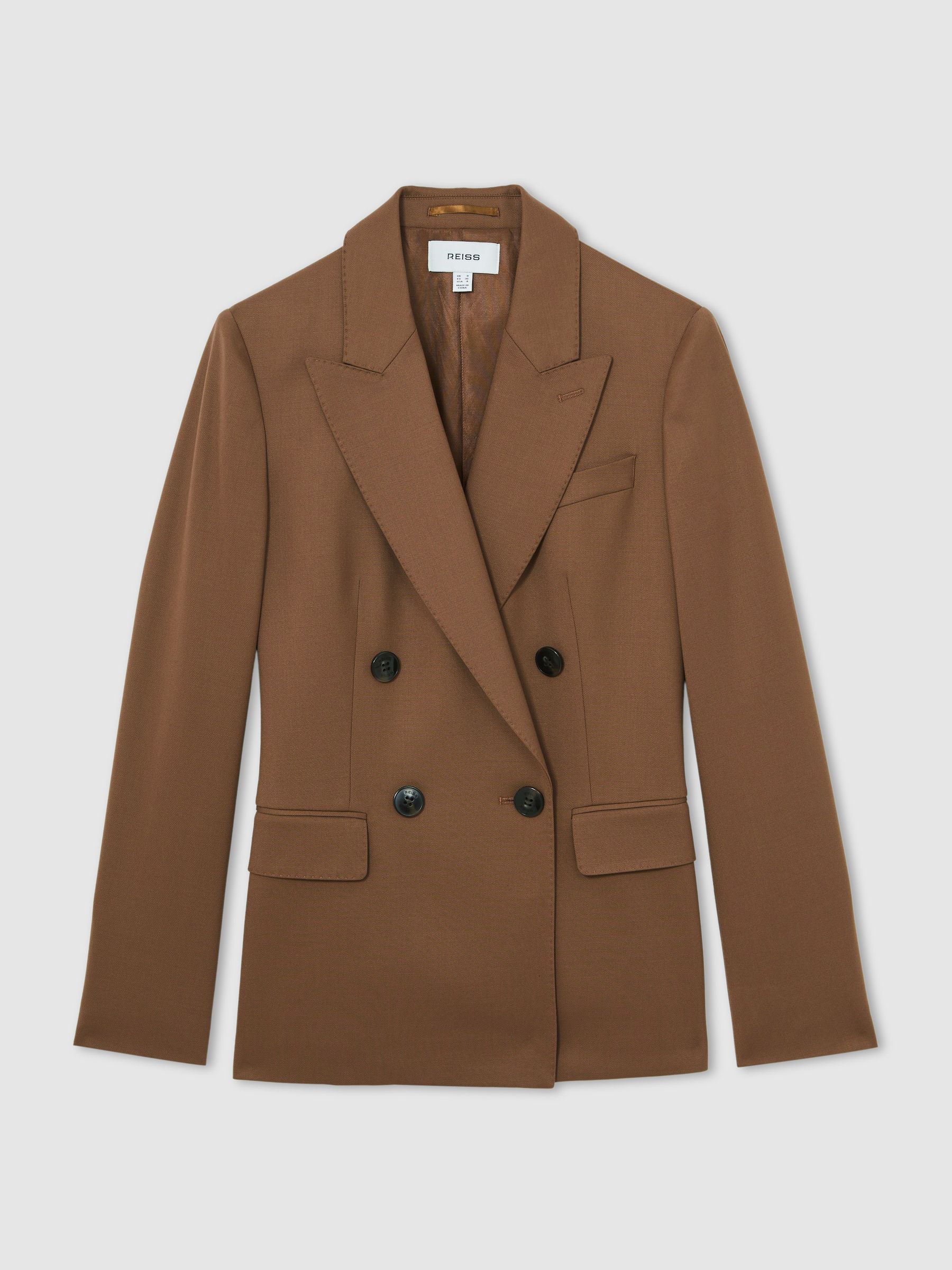 Wool-Blend Double-Breasted Suit Blazer in Tan - Image 2 of 6