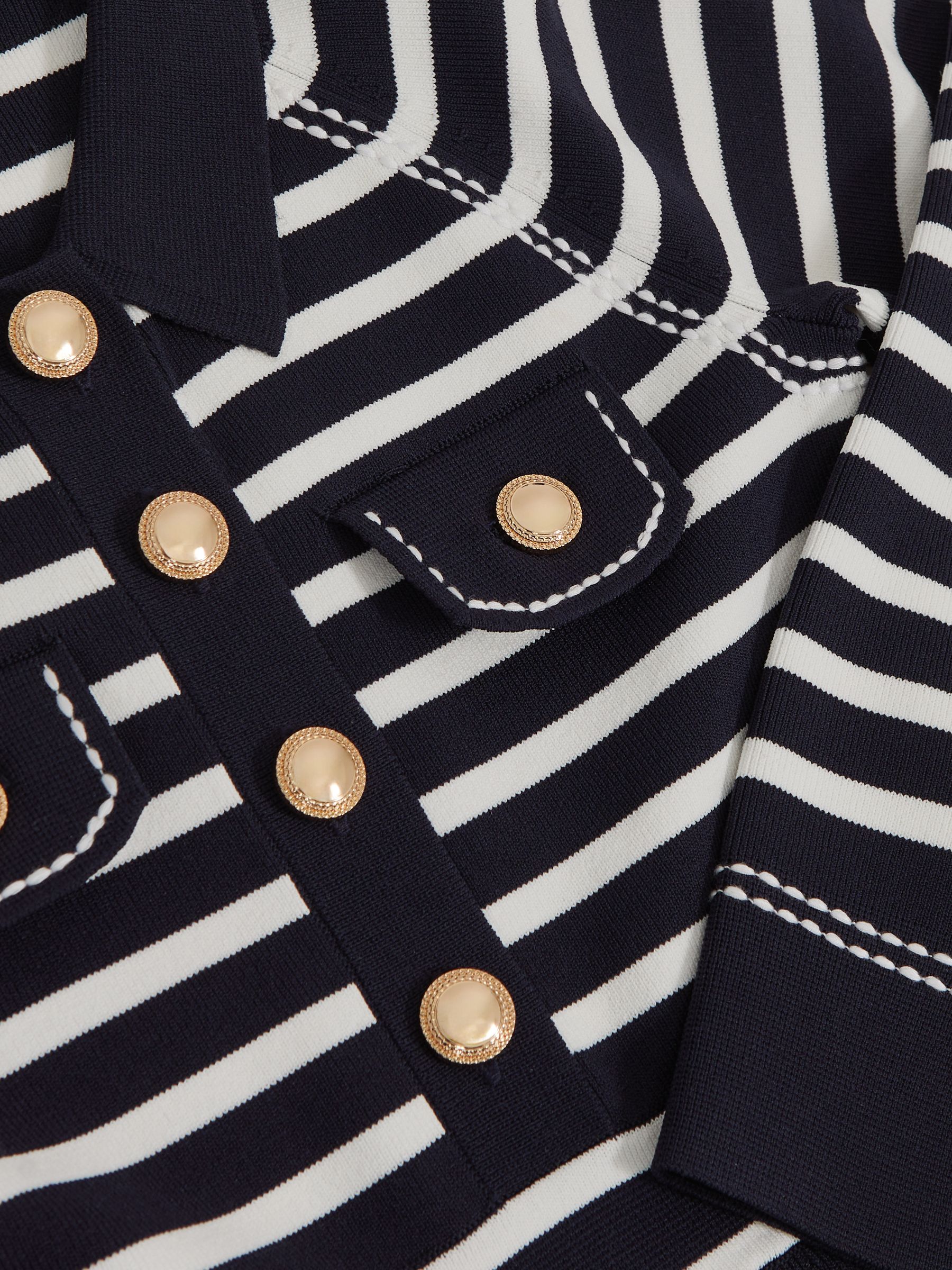 13-14 yrs Button-Detail Stripe Knitted Dress in Navy/White - Image 4 of 4