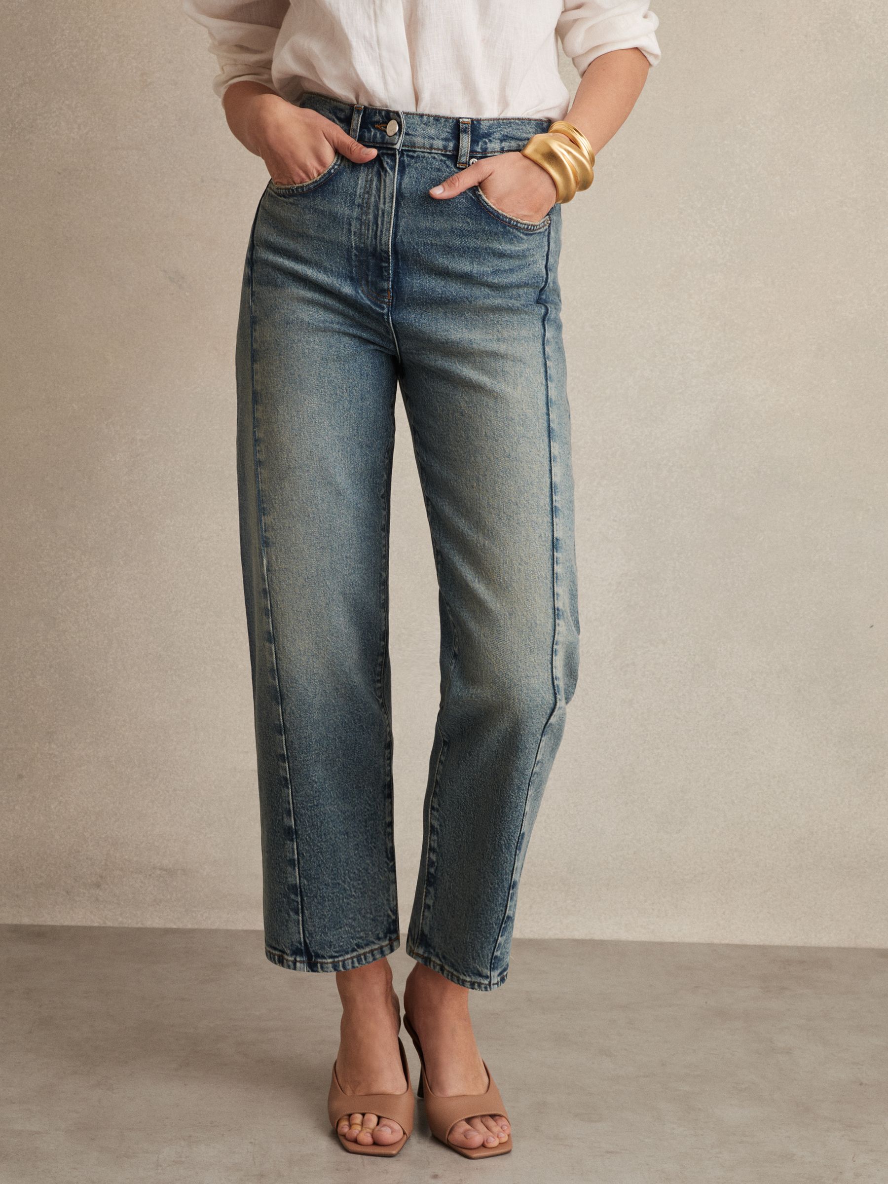 Petite Barrel-Leg Seam Jeans in Mid Blue - Image 4 of 8