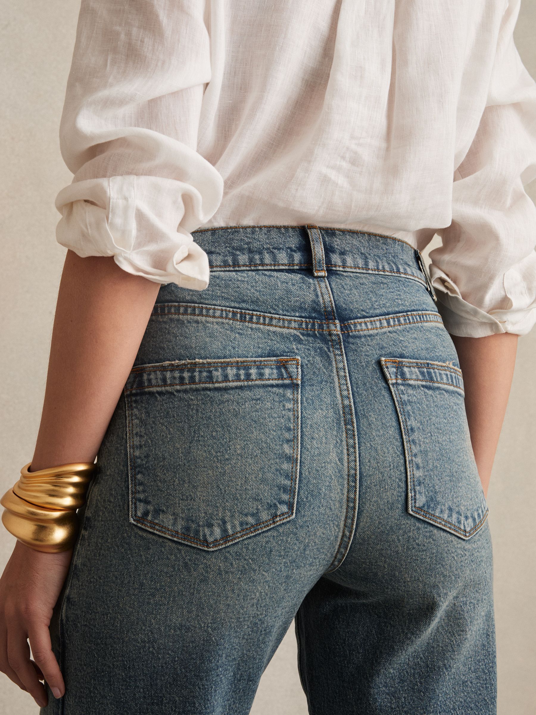 Petite Barrel-Leg Seam Jeans in Mid Blue - Image 5 of 8