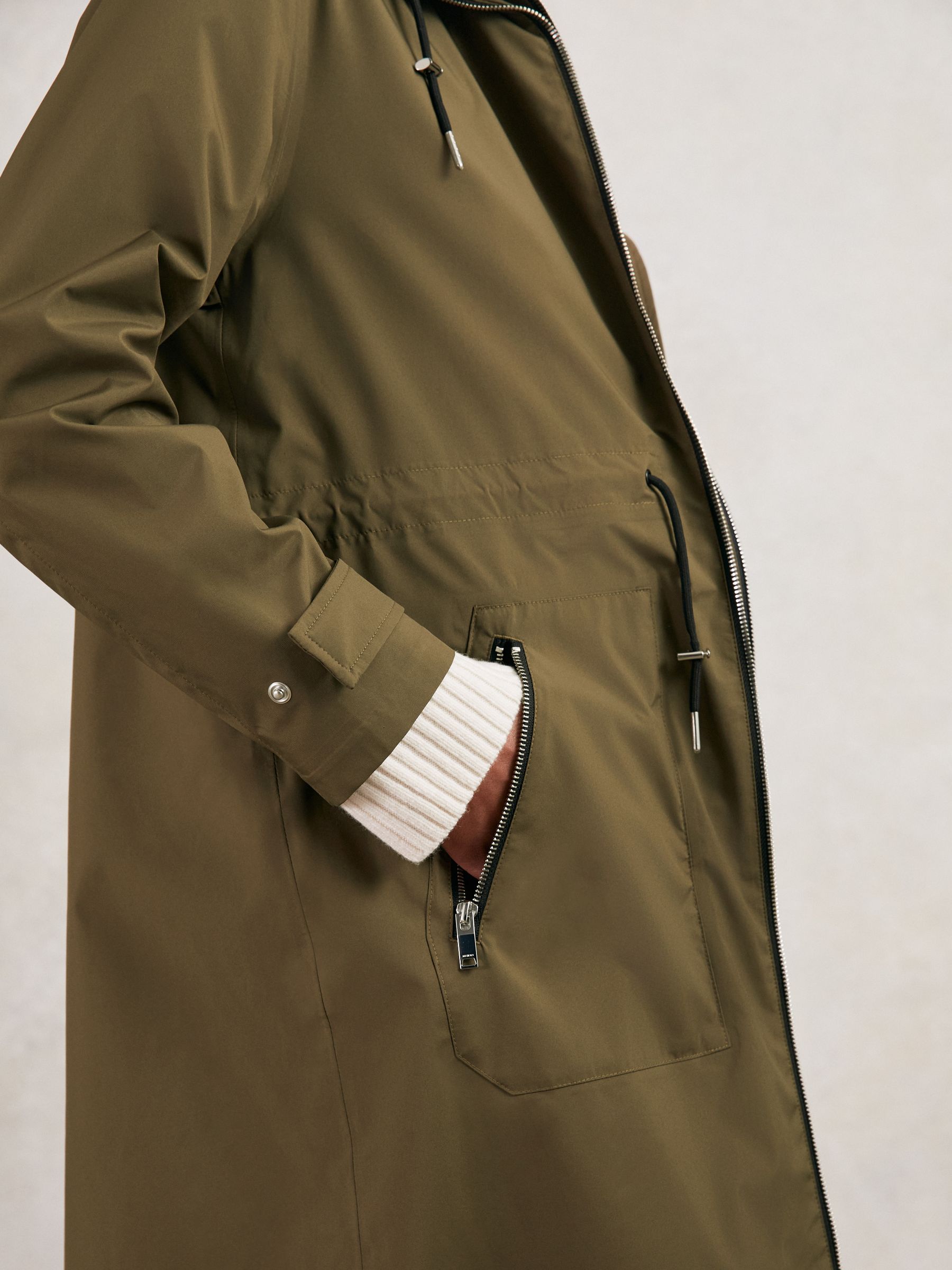 Removable-Hood Parka Rain Coat in Khaki - image 5