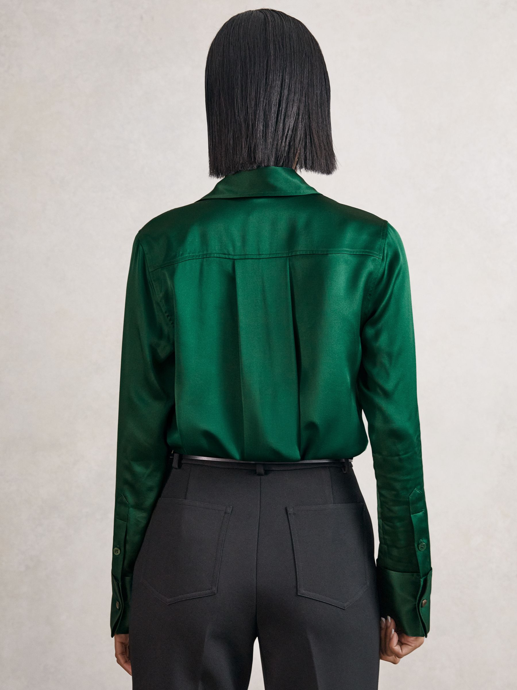 Silk-Satin Concealed-Placket Shirt in Green - Image 5 of 6