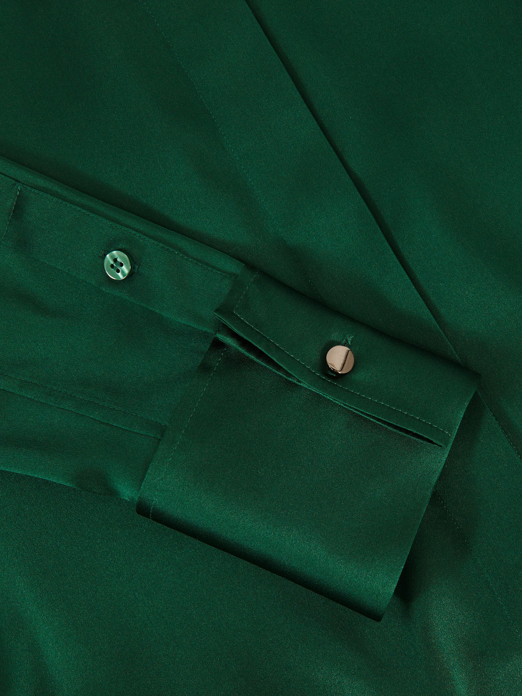 Silk-Satin Concealed-Placket Shirt in Green - image 3