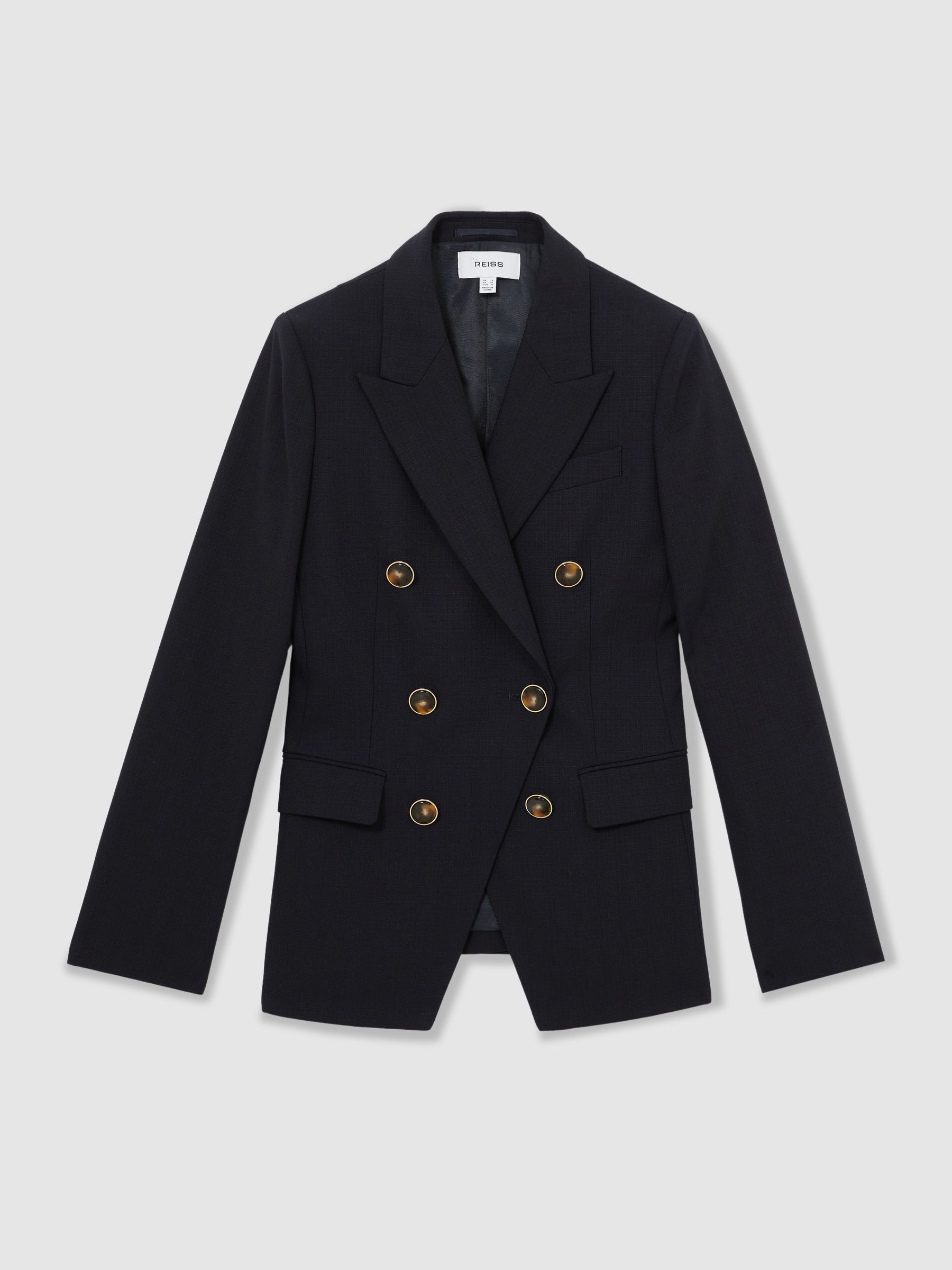 Petite Wool-Blend Double-Breasted Blazer in Navy - Image 2 of 9