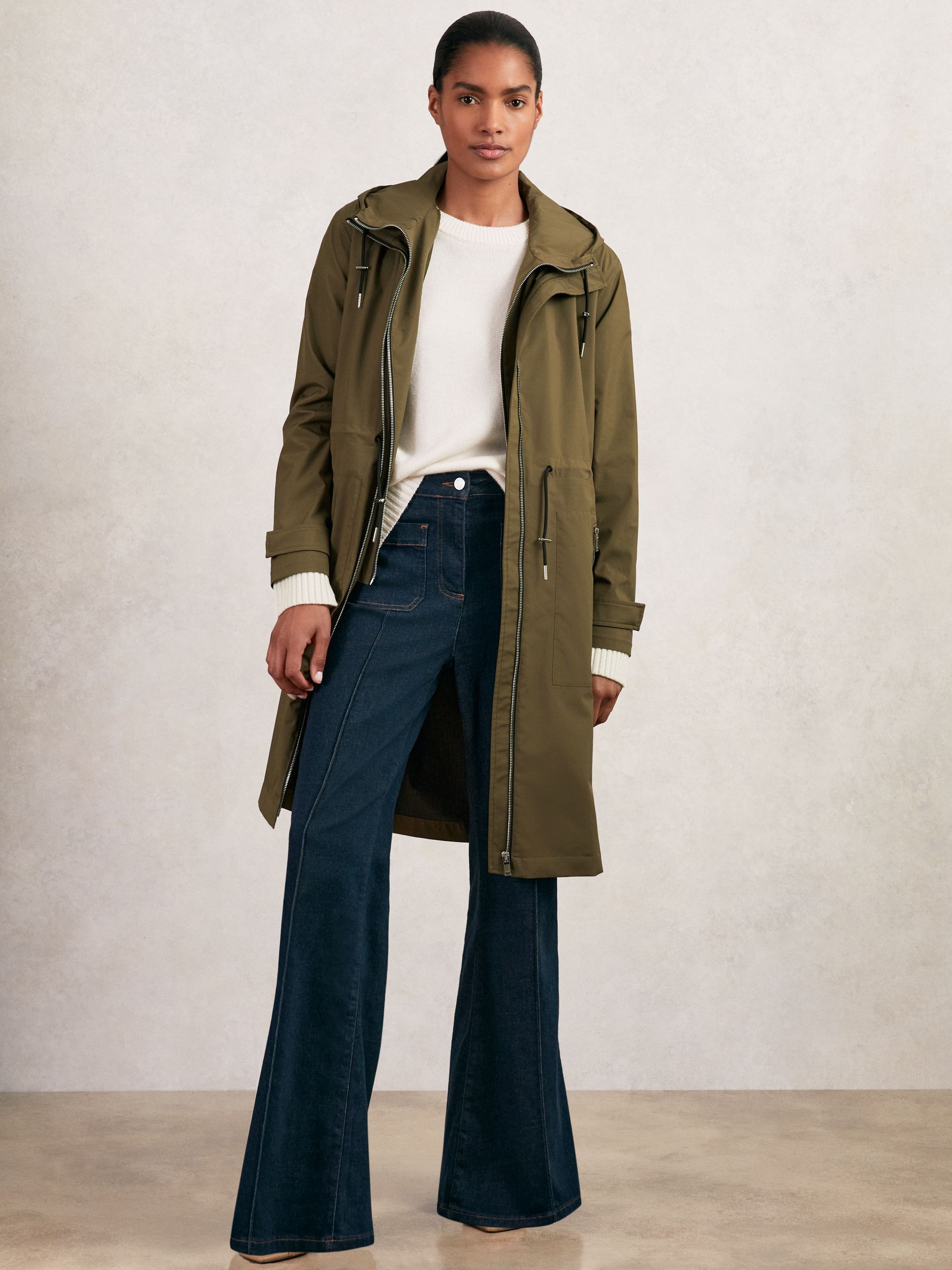 Reiss Petite Removable-Hood Parka Rain Coat in Khaki | REISS