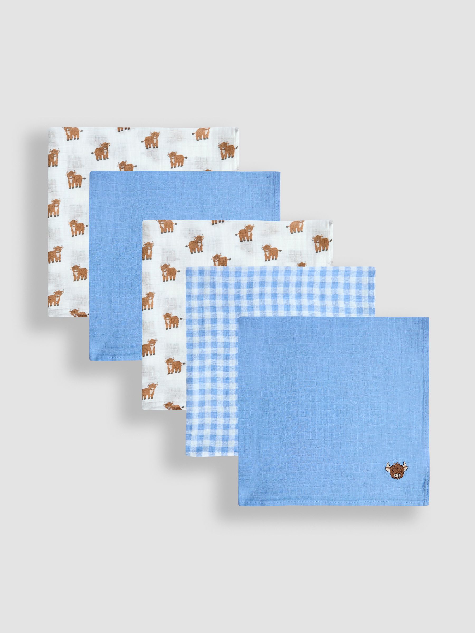 Blue Highland Cow 5-Pack Muslins - Image 2 of 6