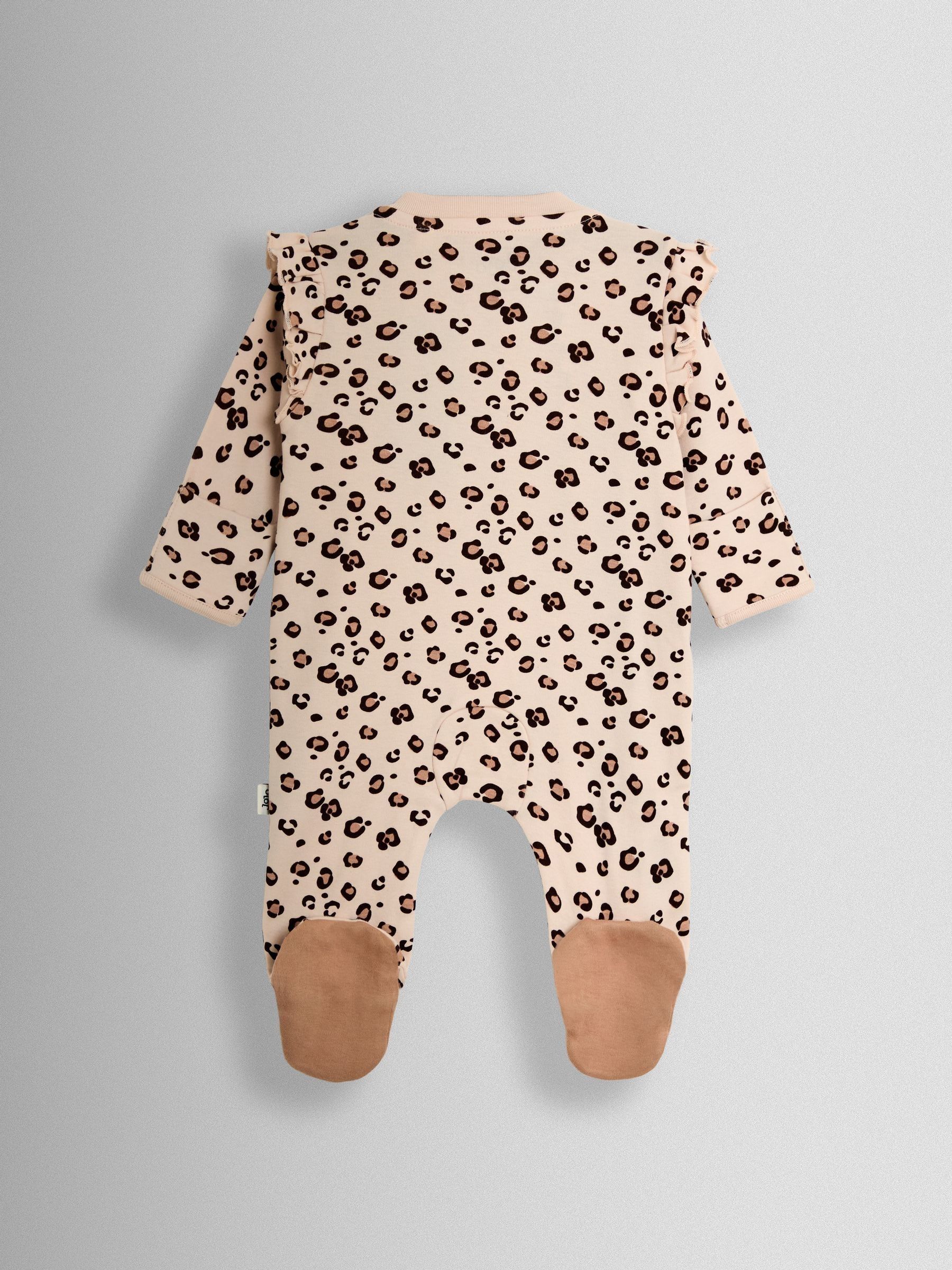 Brown Leopard 100% Cotton Footed Frill Sleepsuit - Image 2 of 3