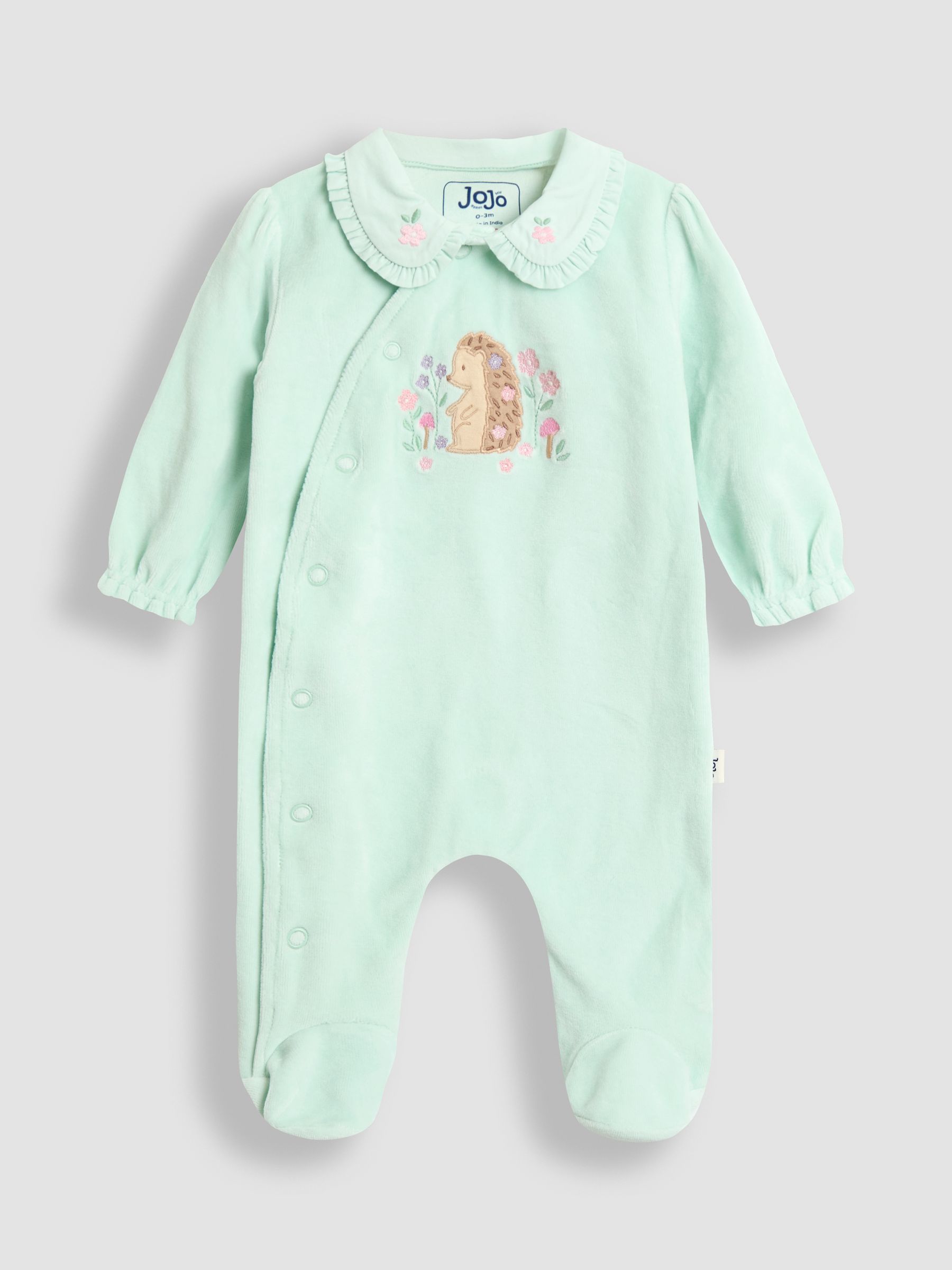 Mint Hedgehog Velour Appliqué Footed All-In-One - Image 1 of 3