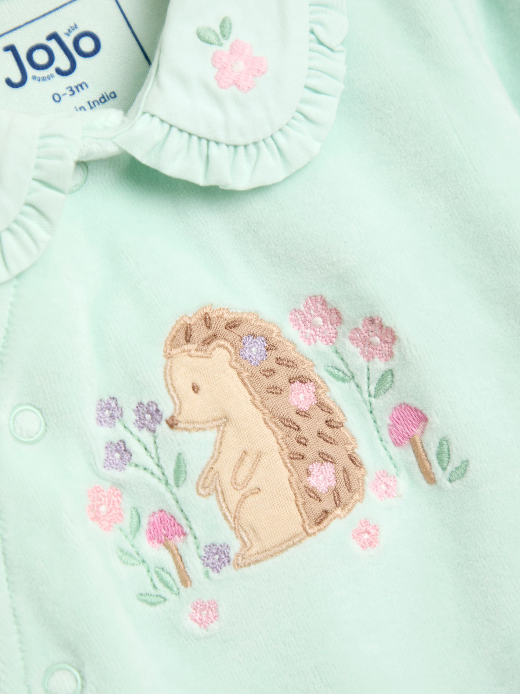 Mint Hedgehog Velour Appliqué Footed All-In-One - Image 3 of 3