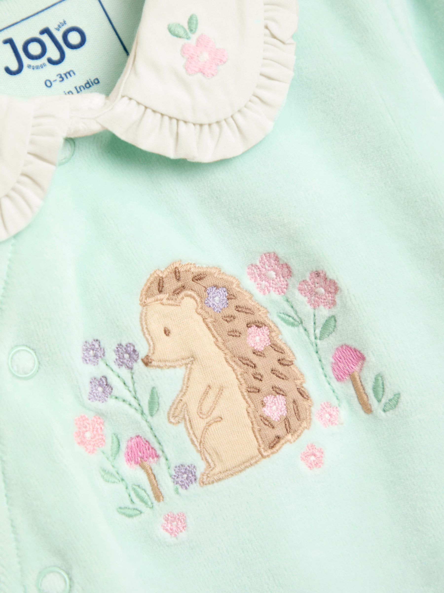 Mint Hedgehog Velour Appliqué Footed All-In-One - Image 4 of 4 Mint Hedgehog Velour Appliqué Footed All-In-One - Image 4 of 4