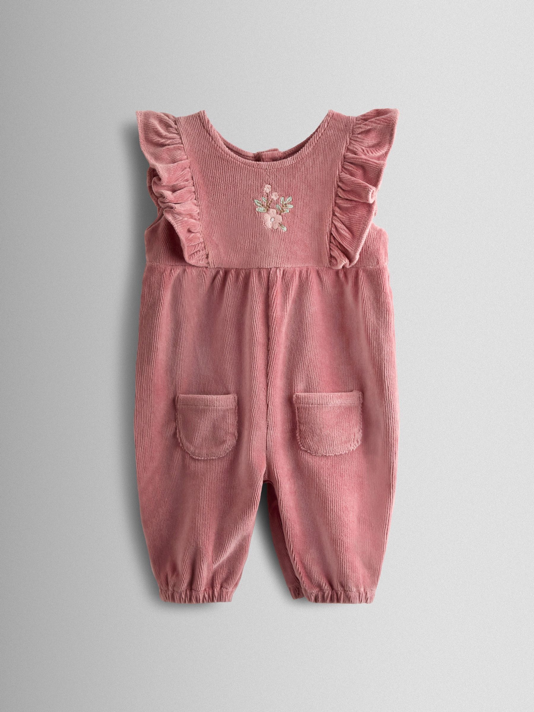 Pink Flower Velour Dungaree & Body Set - Image 4 of 6