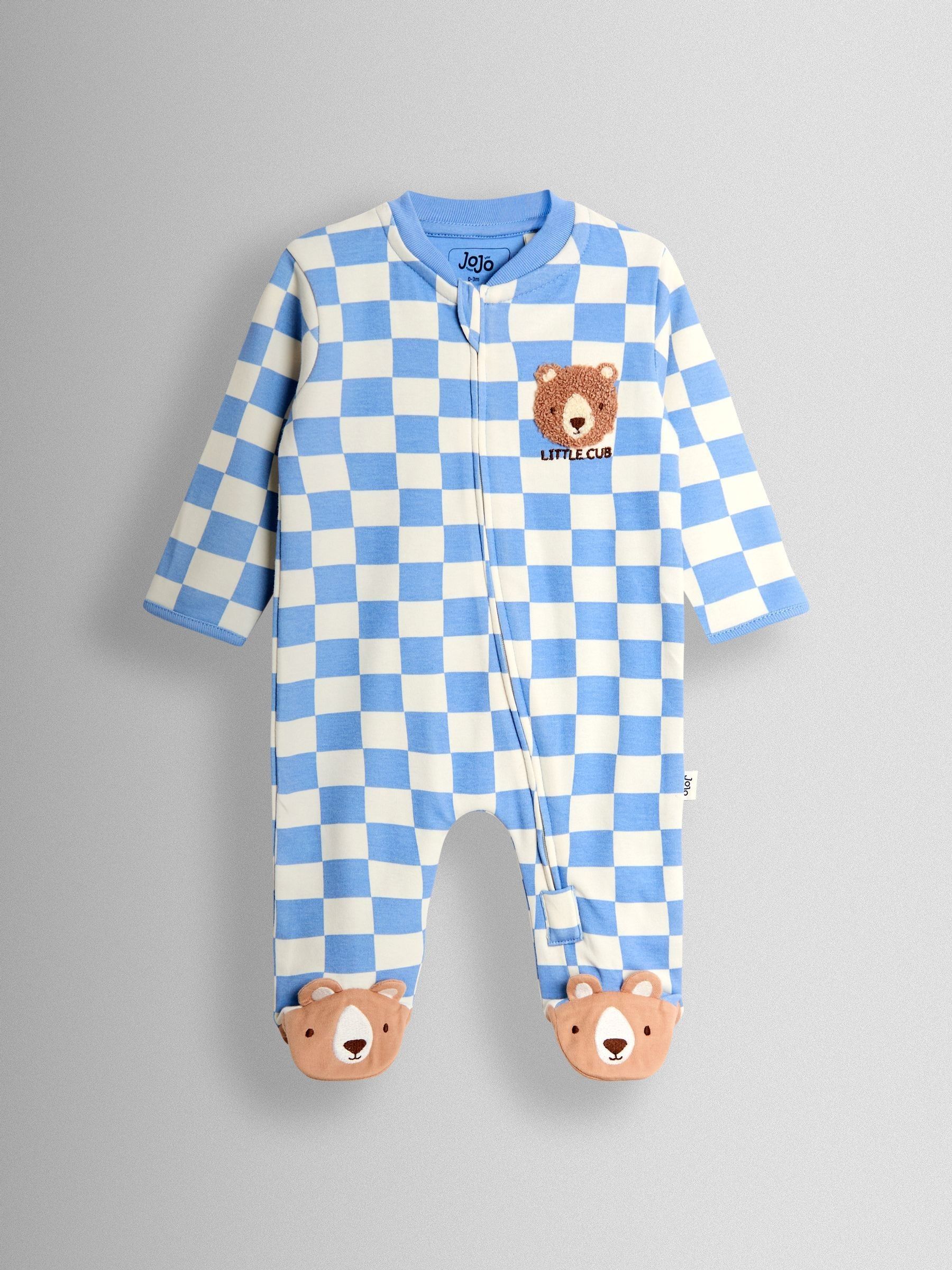Blue Bear Chequered Appliqué Zip Footed Sleepsuit - Image 1 of 4