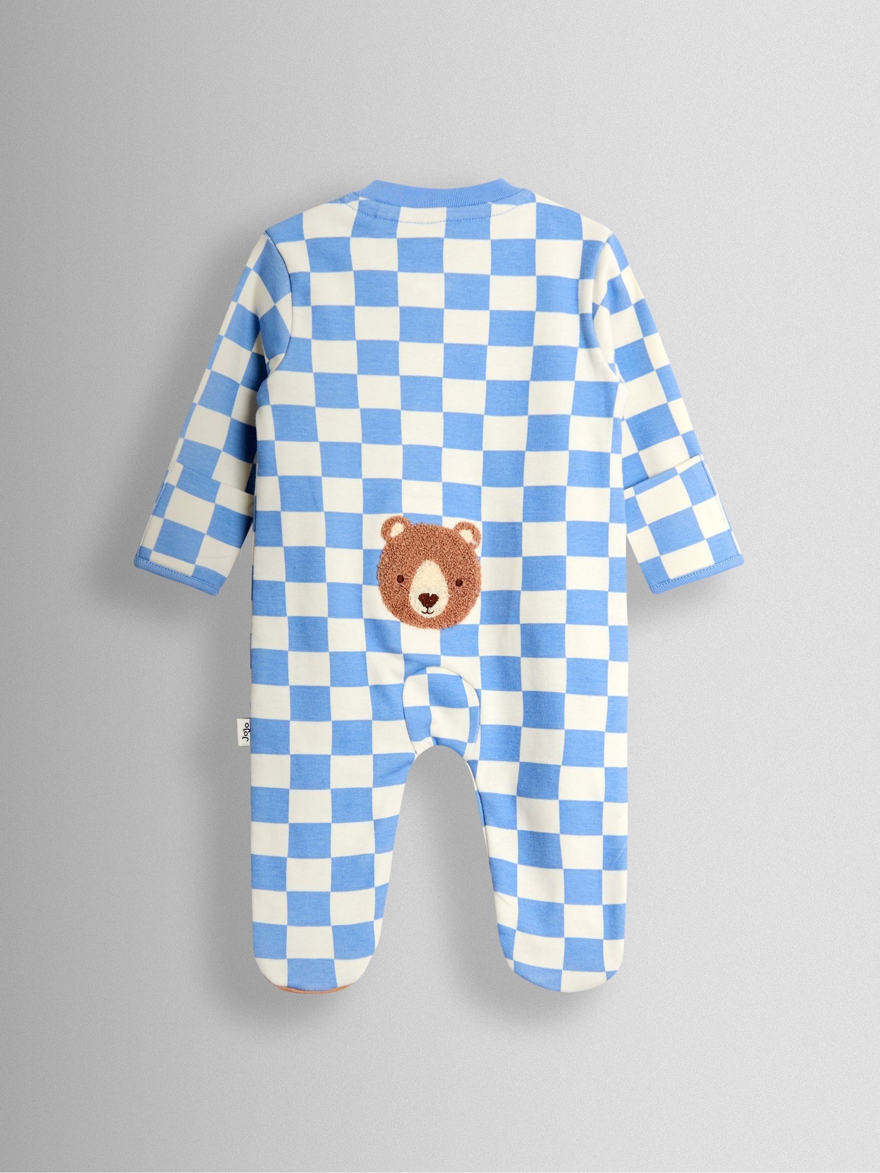 Blue Bear Chequered Appliqué Zip Footed Sleepsuit - Image 2 of 4