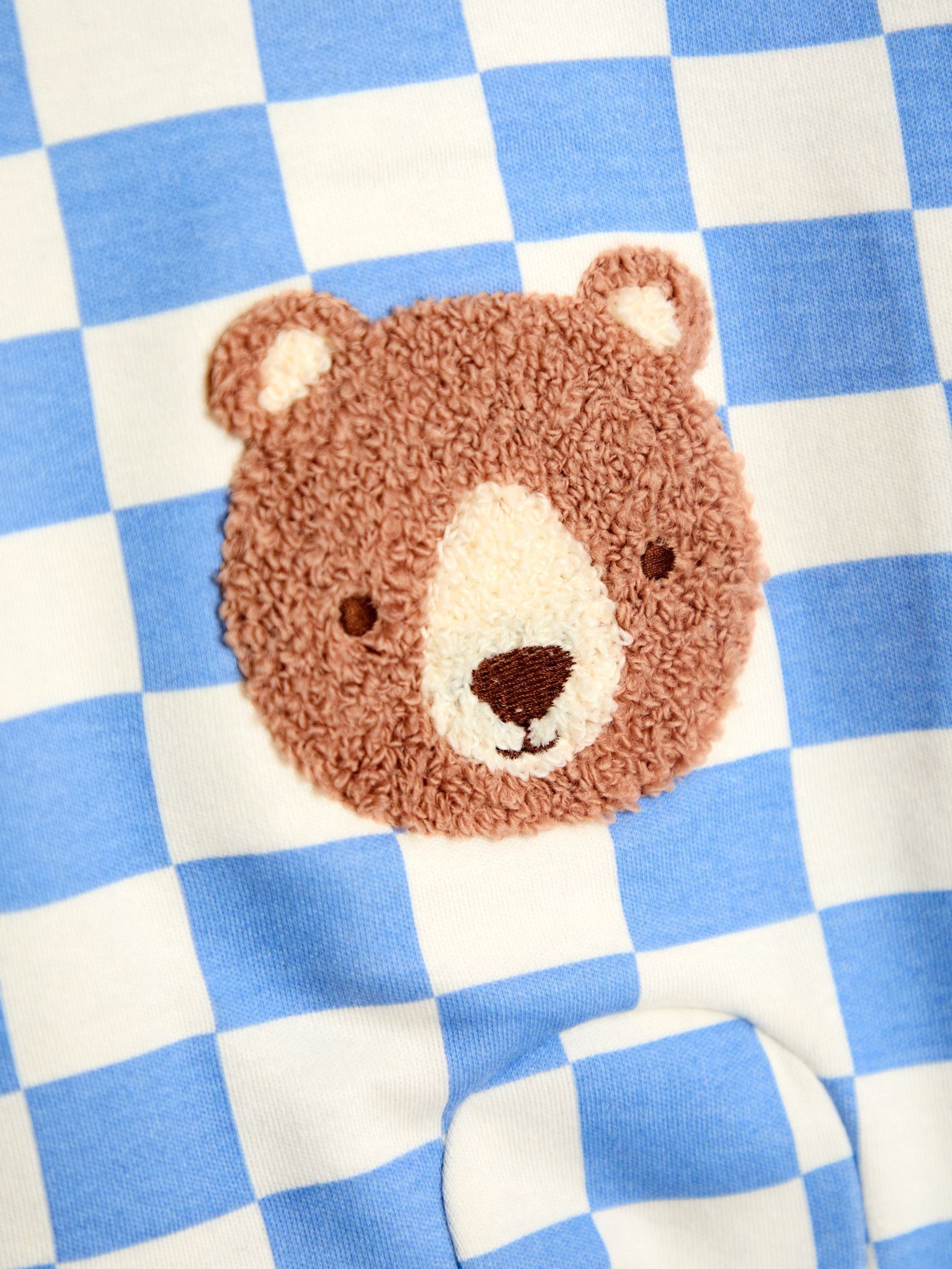 Blue Bear Chequered Appliqué Zip Footed Sleepsuit - Image 4 of 4
