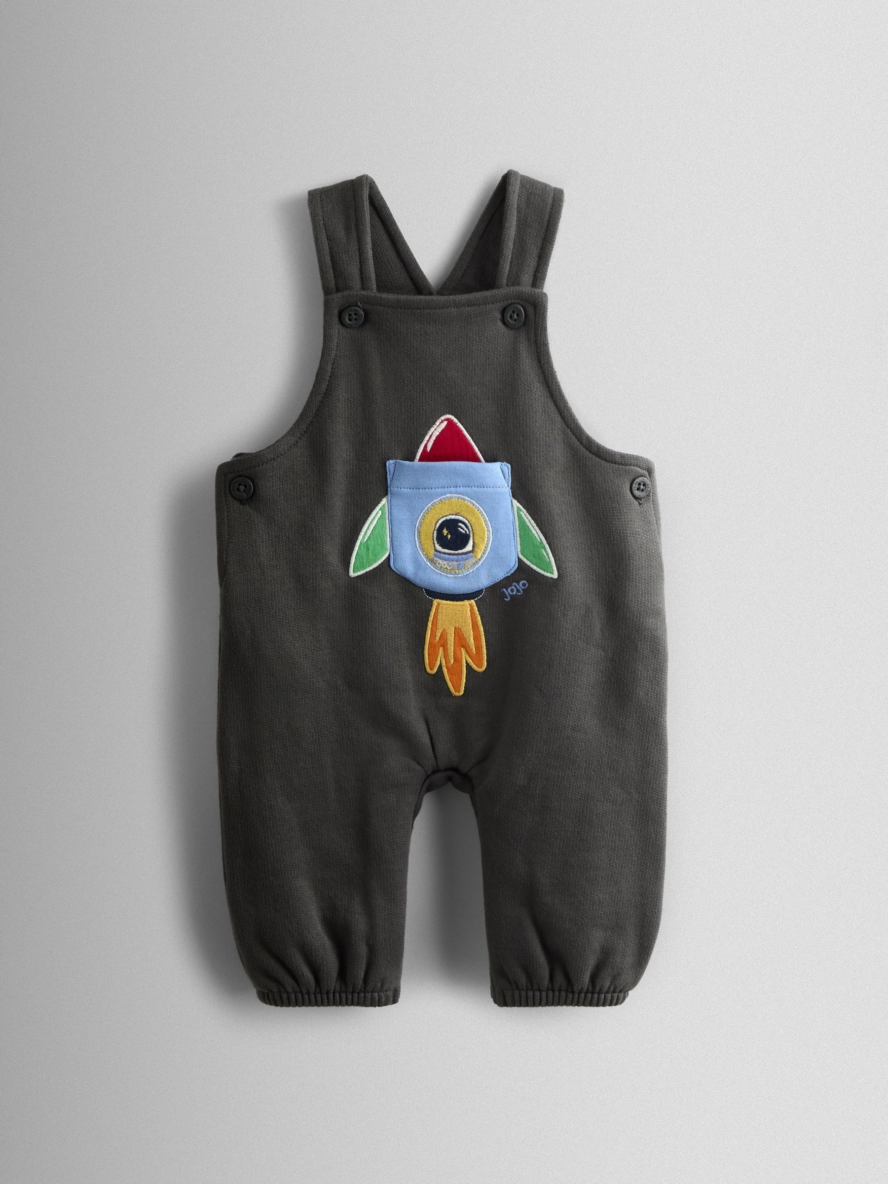 Charcoal Grey Rocket 2-Piece Turn Up Dungarees & Top Set - Image 2 of 7