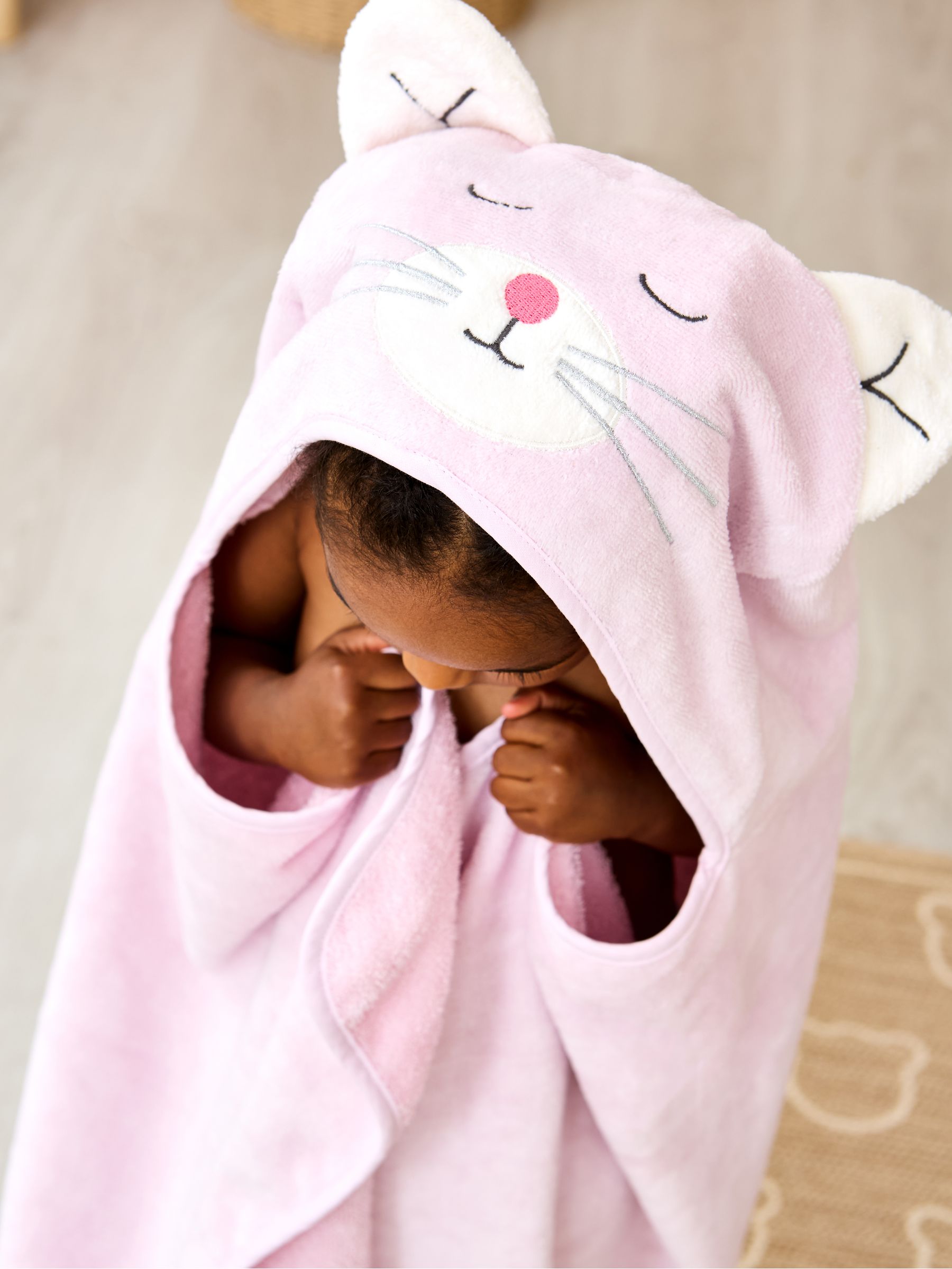 Pink Cat Large Hooded Towel | JoJo Maman Bébé USA