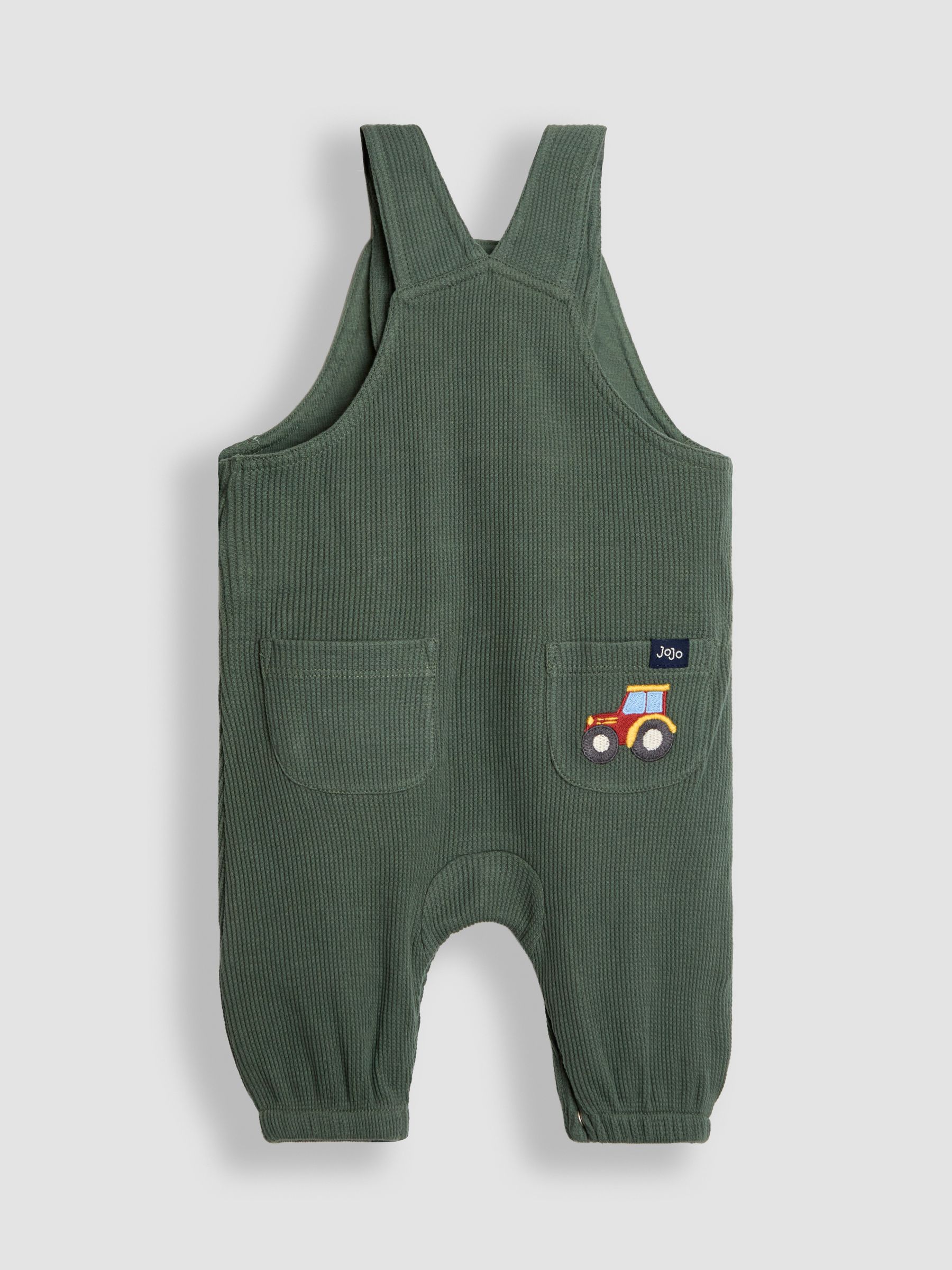 Green Tractor 2-Piece Appliqué Waffle Dungarees & Top Set - Image 3 of 7