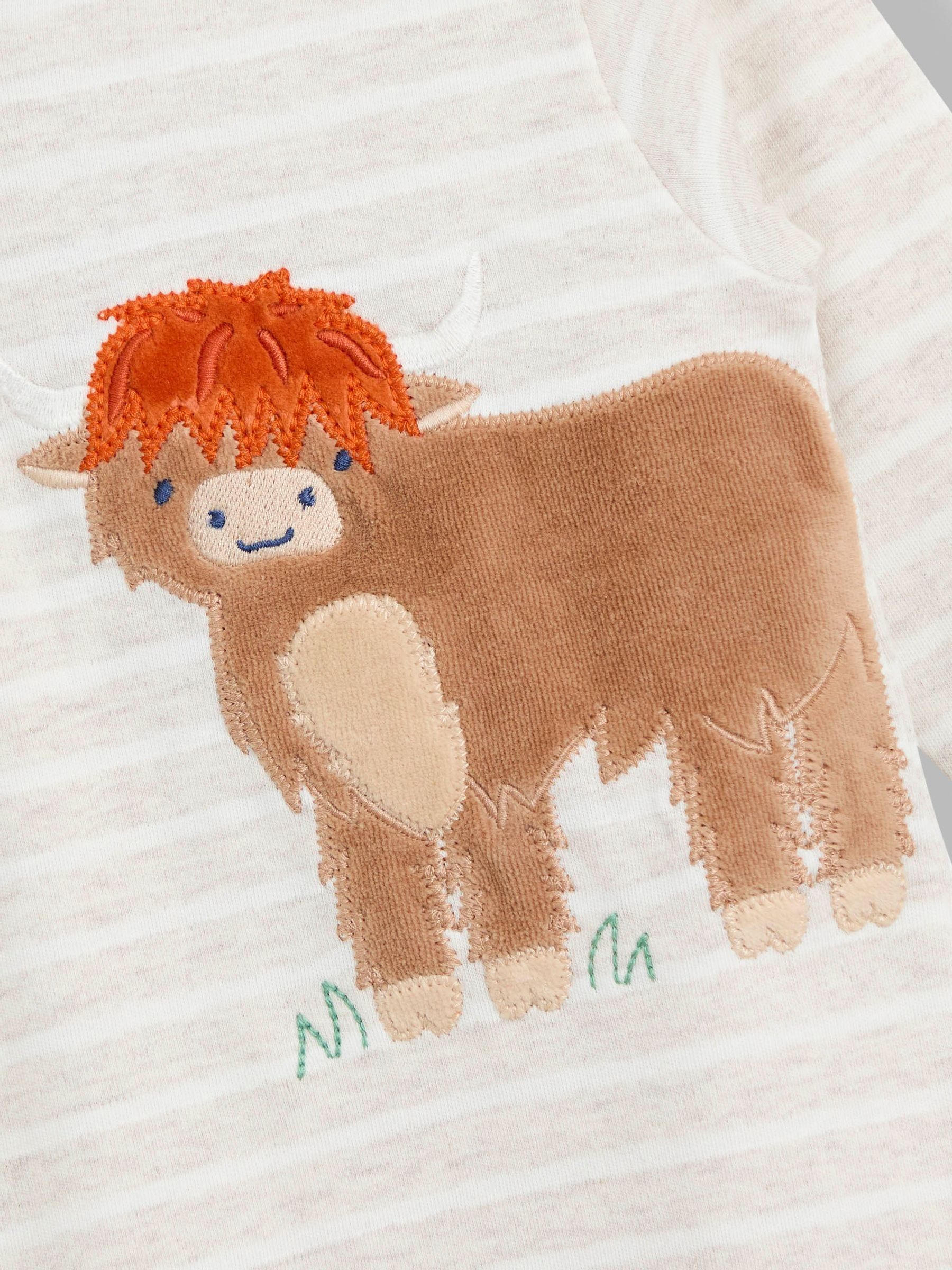 Natural Highland Cow Stripe Appliqué Zip Footed Sleepsuit - Image 2 of 3