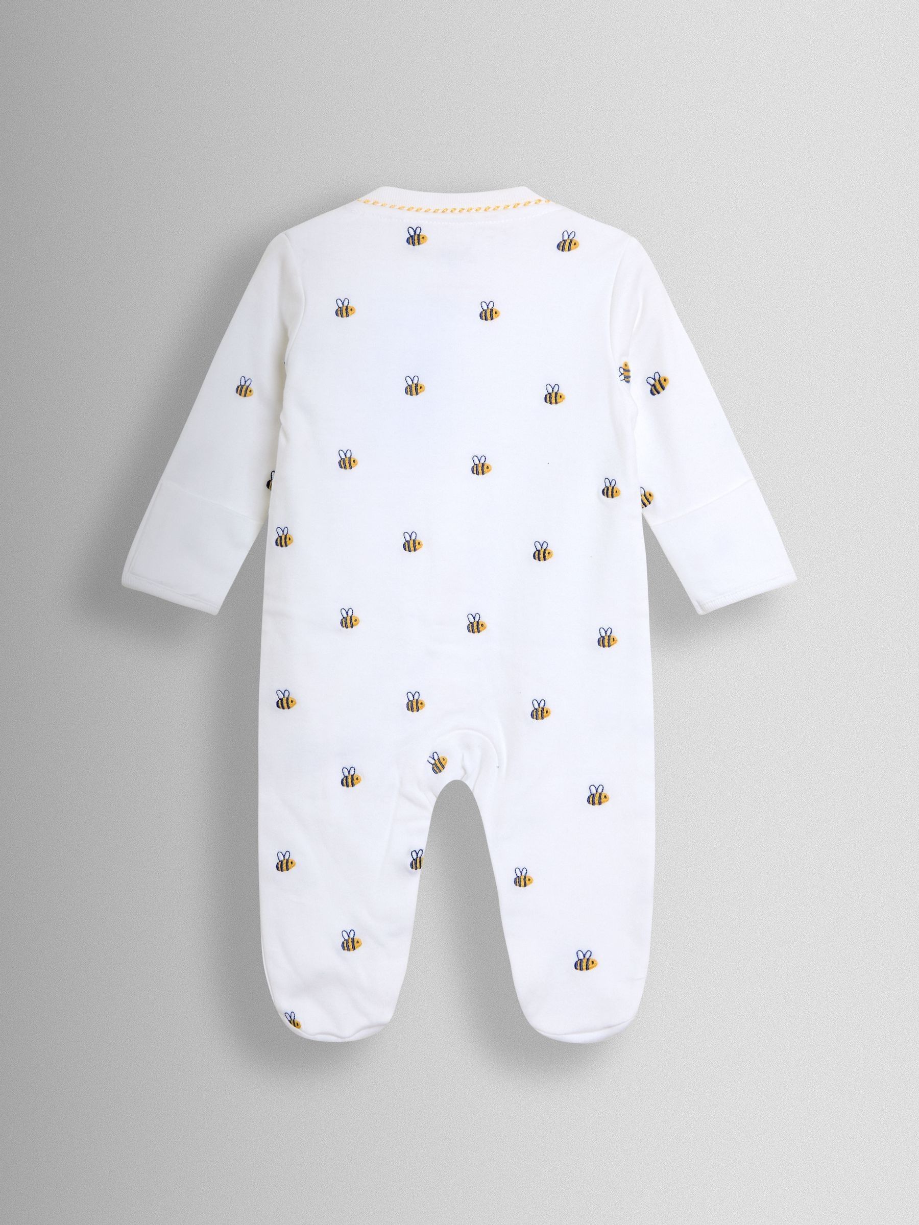 White Bee Organic Cotton Embroidered Footed Sleepsuit - Image 2 of 3