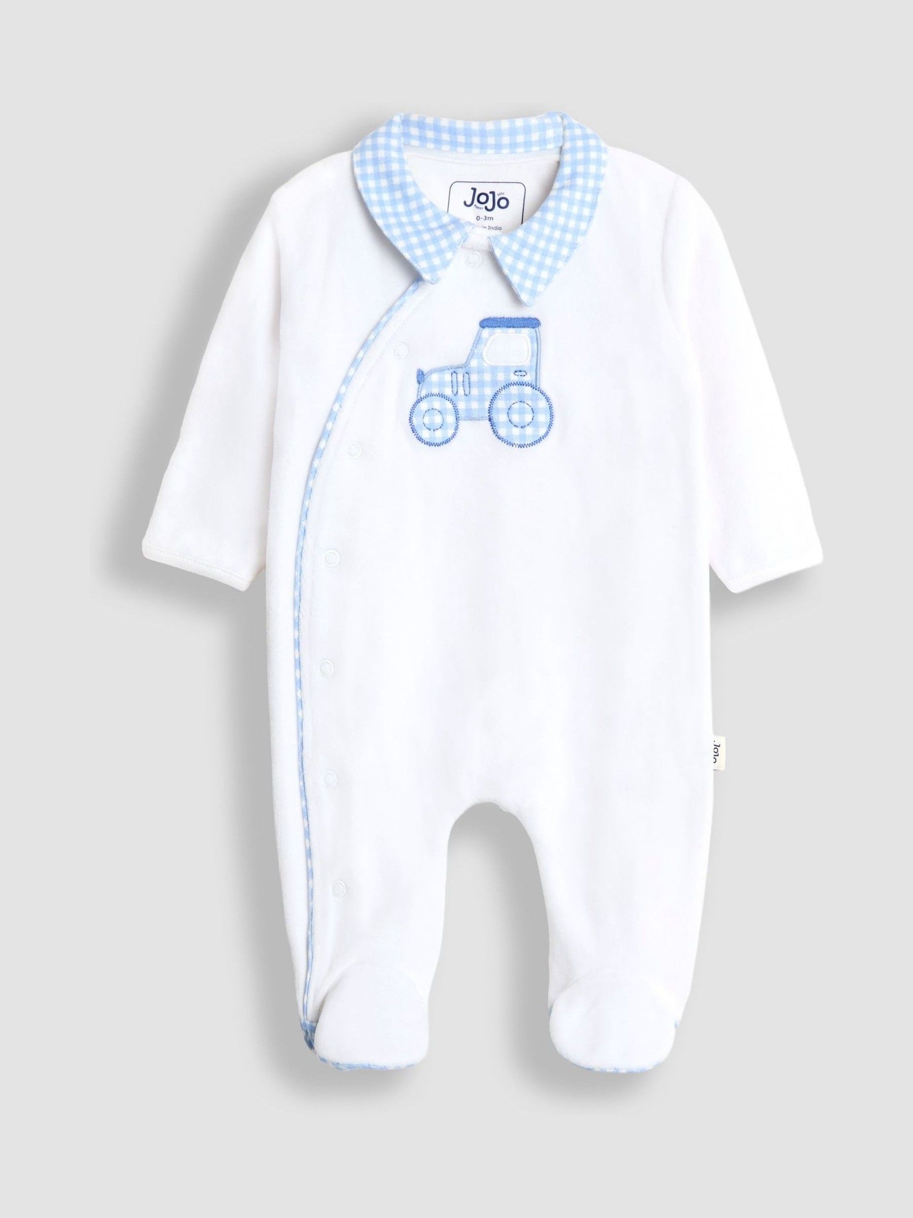White Tractor Velour Appliqué Footed All-In-One - Image 1 of 5