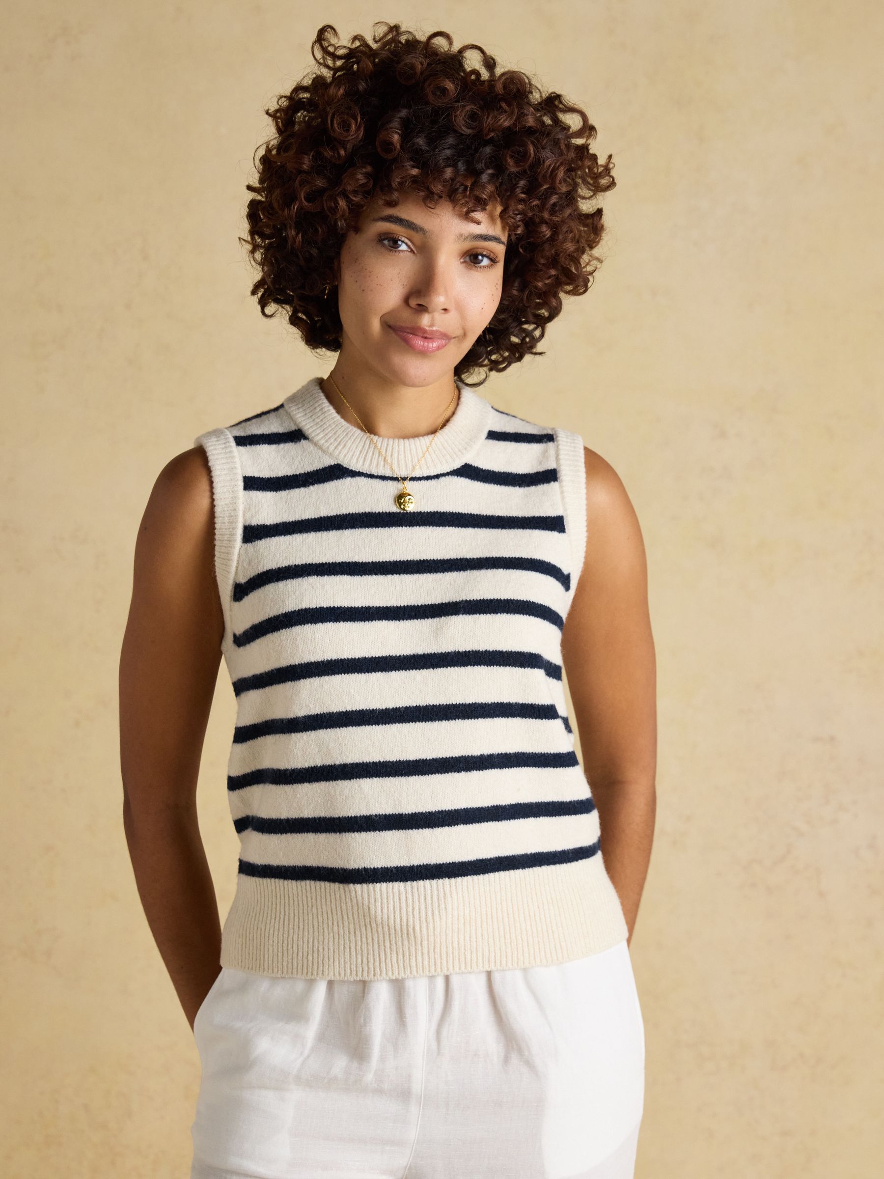 Holly Cream & Navy Striped Knitted Vest - Image 1 of 6