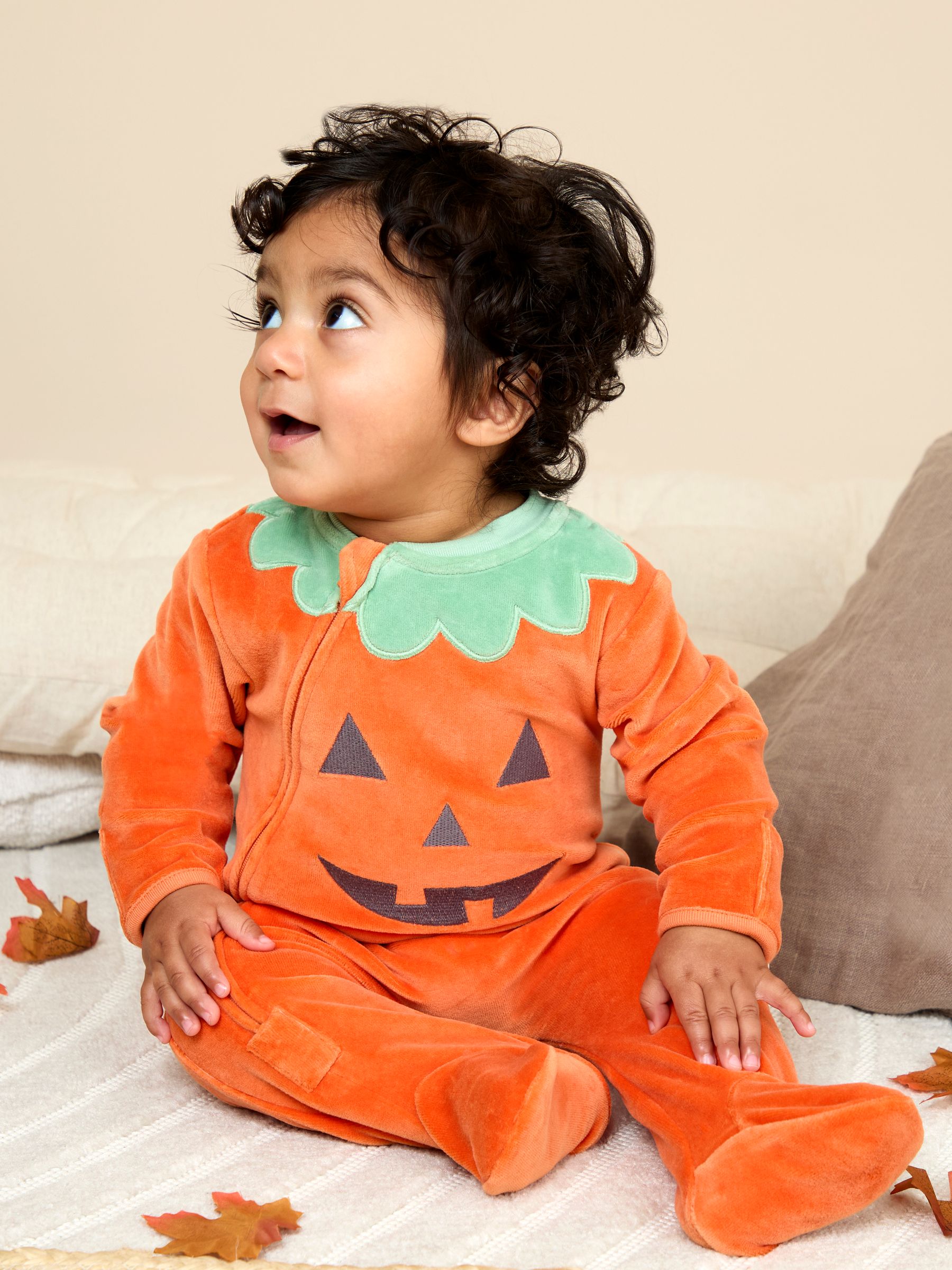 Orange Velour Pumpkin All-In-One & Hat Set - Image 2 of 7