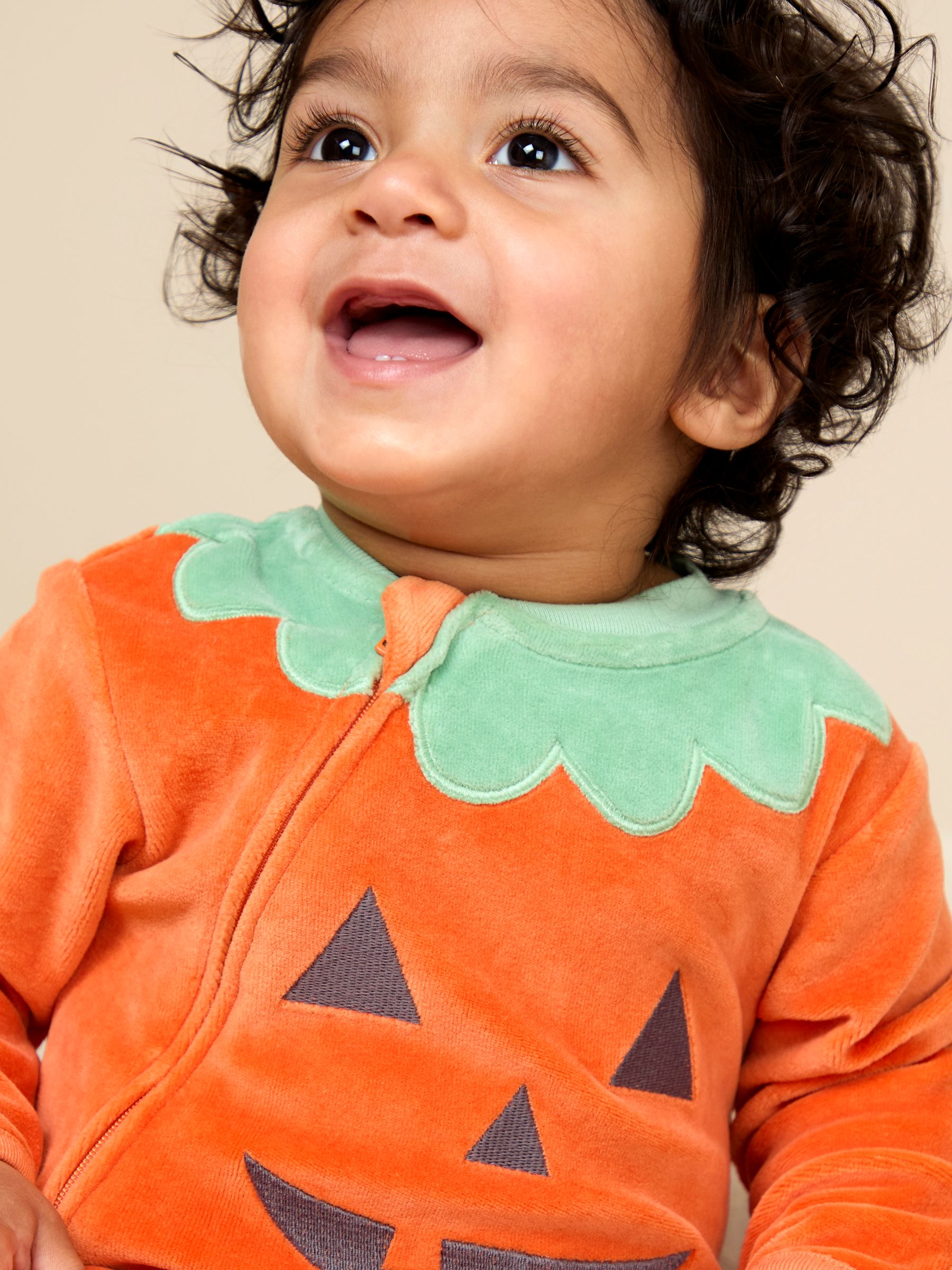 Orange Velour Pumpkin All-In-One & Hat Set - Image 3 of 7