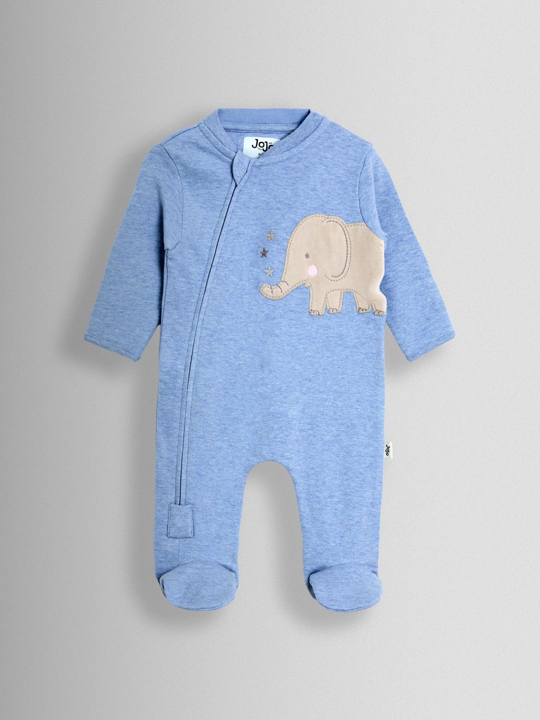 Blue Elephant 100% Cotton Footed Appliqué Sleepsuit - Image 1 of 3