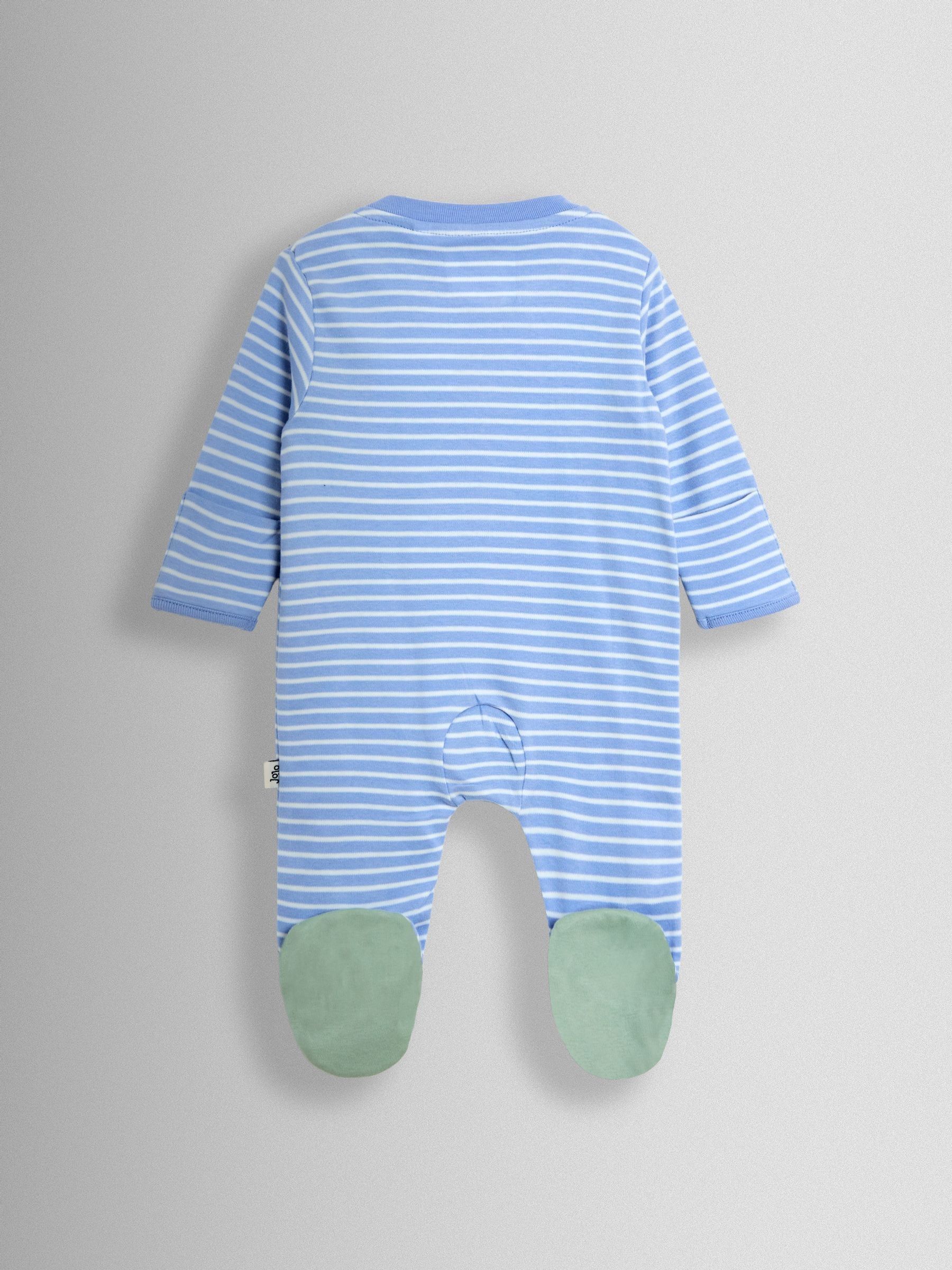 Blue Striped Dragon 100% Cotton Footed Stripe Appliqué  Sleepsuit - Image 2 of 3