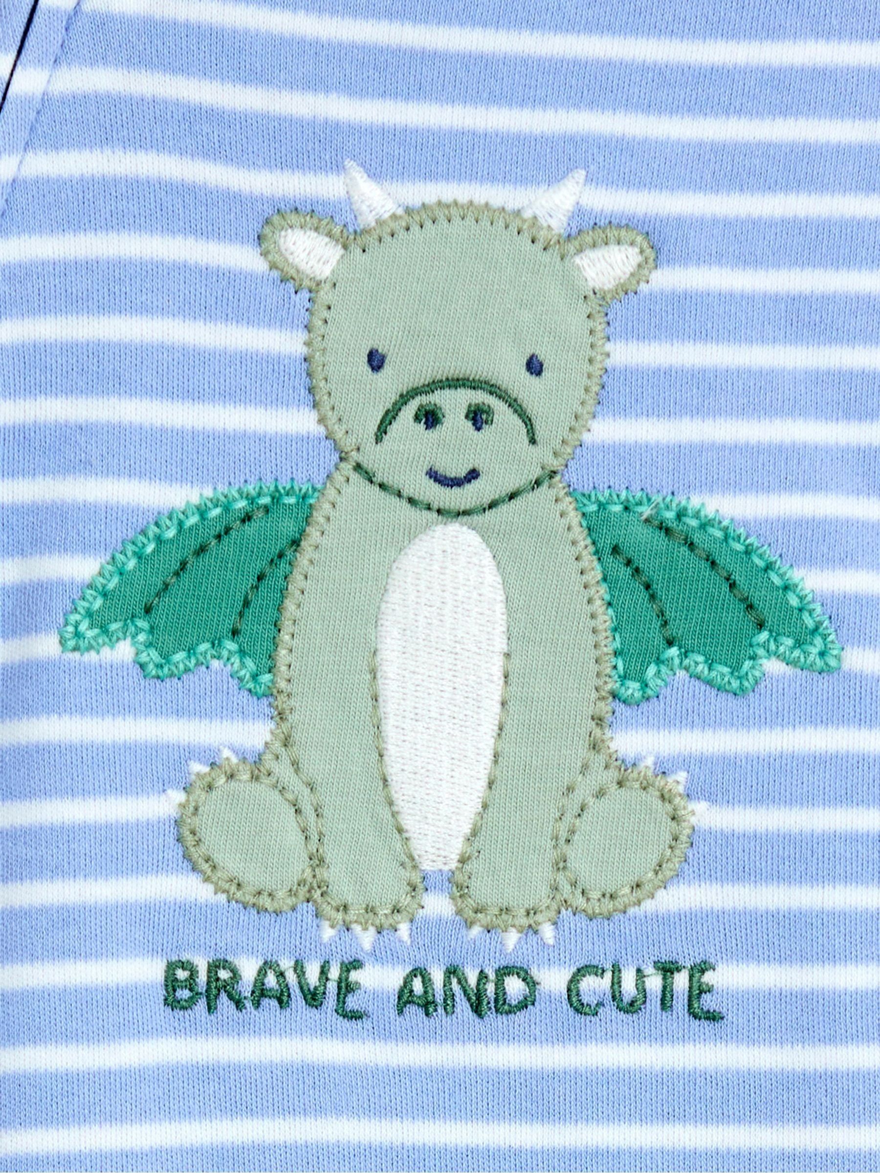 Blue Striped Dragon 100% Cotton Footed Stripe Appliqué Sleepsuit - Image 3 of 3 Blue Striped Dragon 100% Cotton Footed Stripe Appliqué Sleepsuit - Image 3 of 3