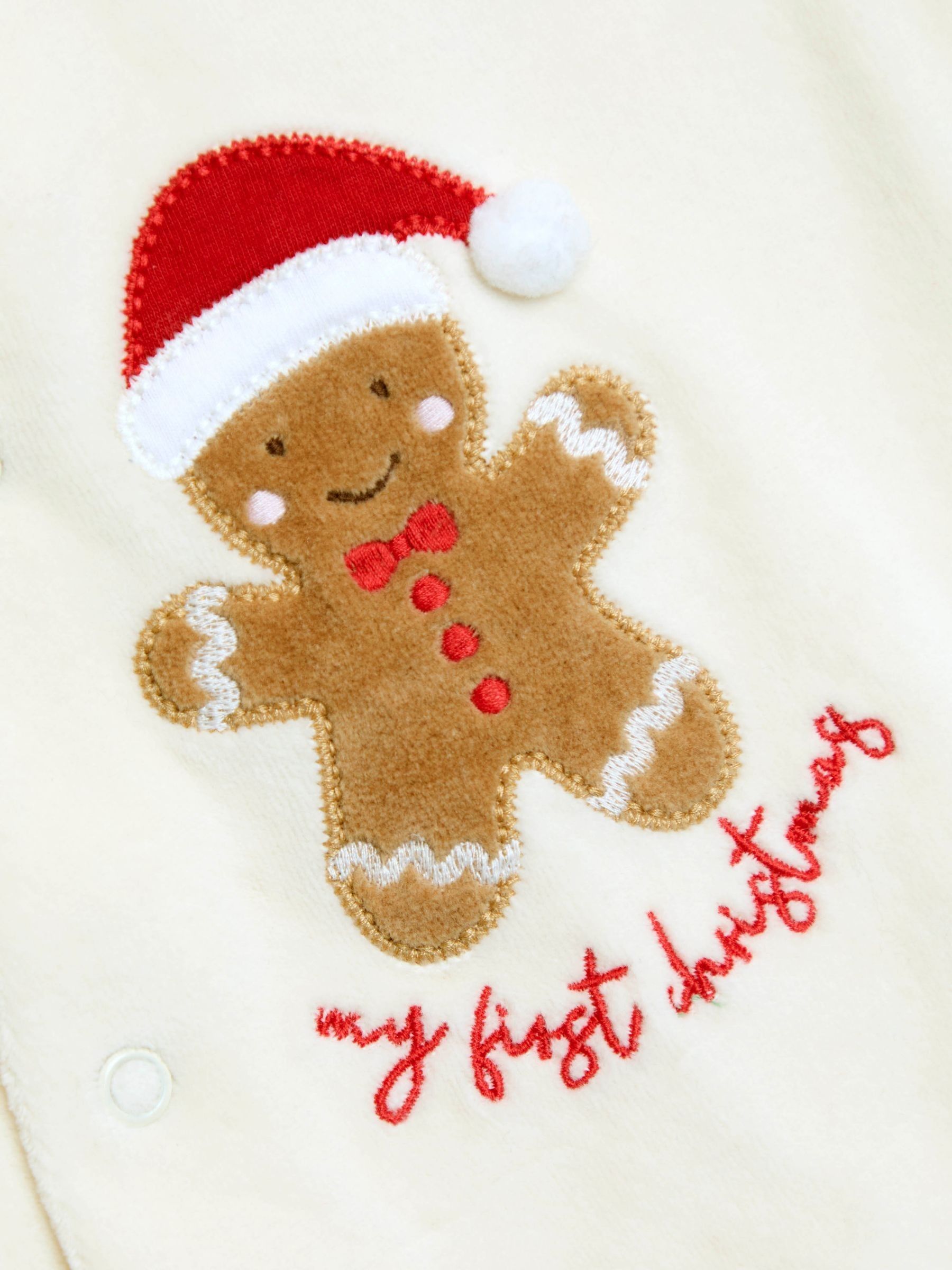 Ecru My First Christmas Gingerbreadman Velour All-In-One | JoJo