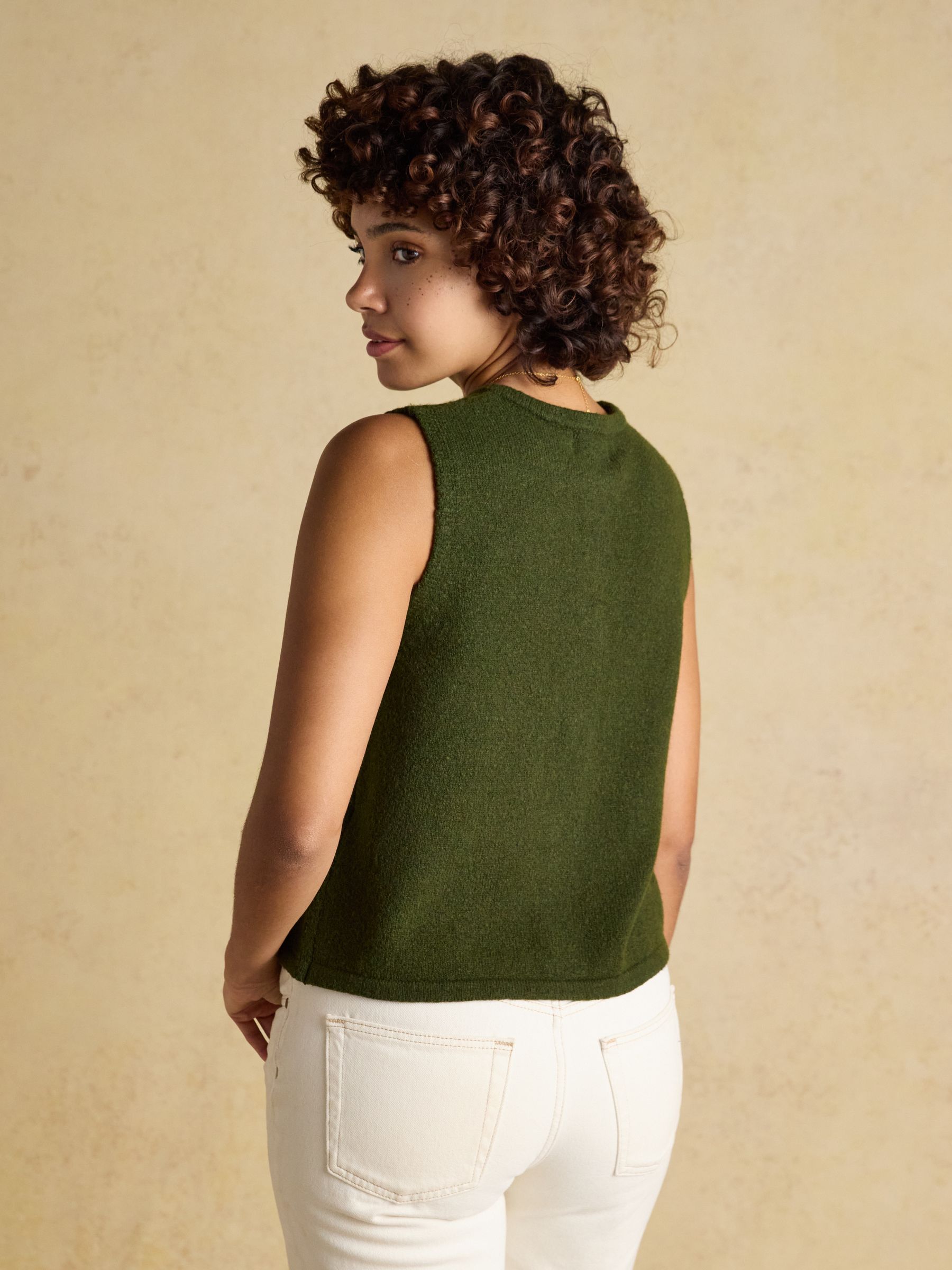 Holly Khaki Green Button Through Knitted Vest - Image 2 of 8