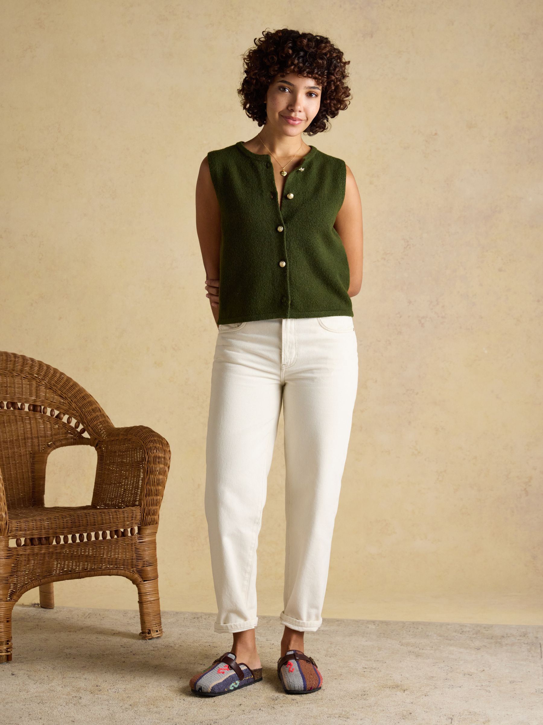 Holly Khaki Green Button Through Knitted Vest - Image 3 of 8