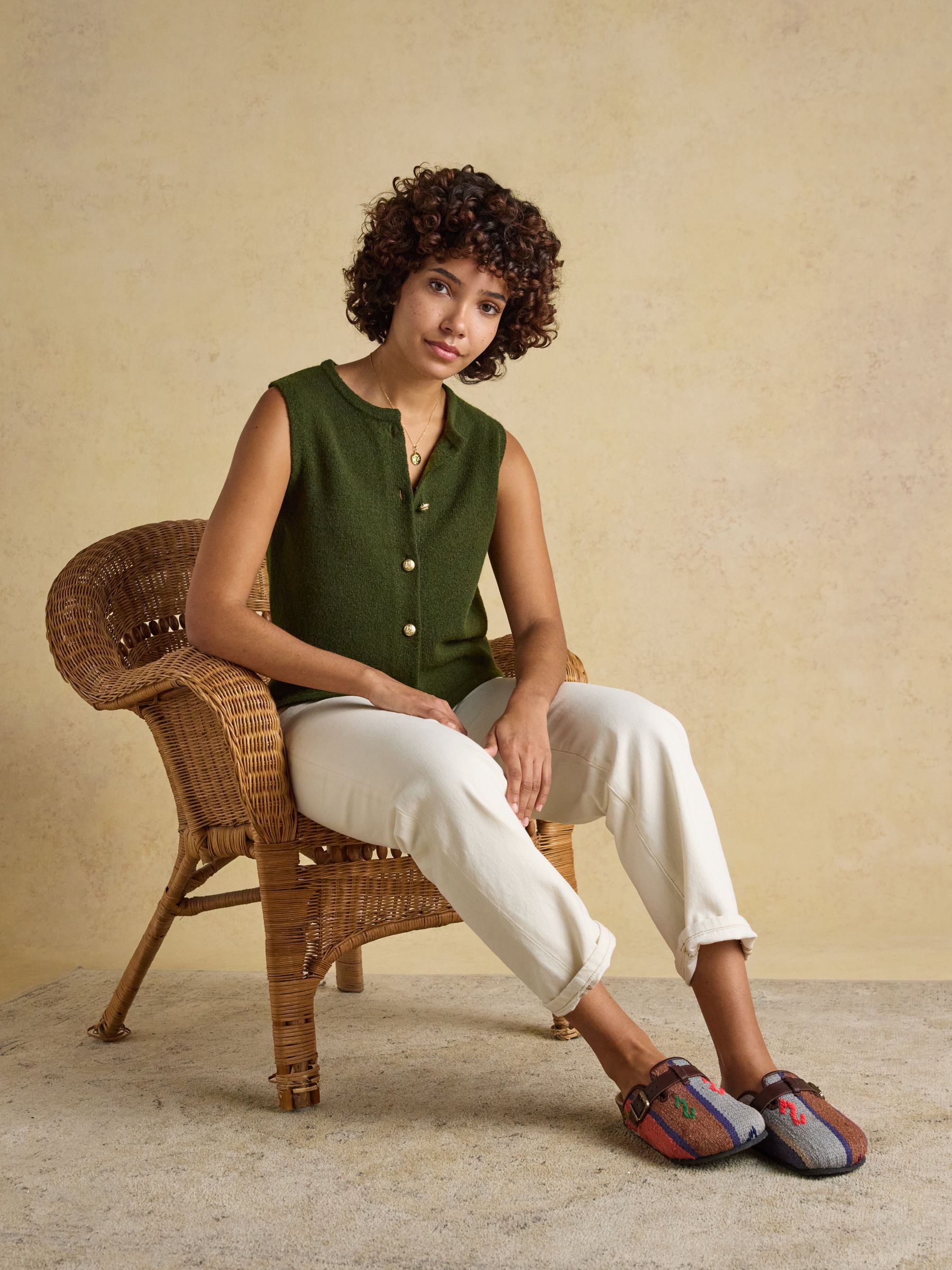 Holly Khaki Green Button Through Knitted Vest - Image 4 of 8