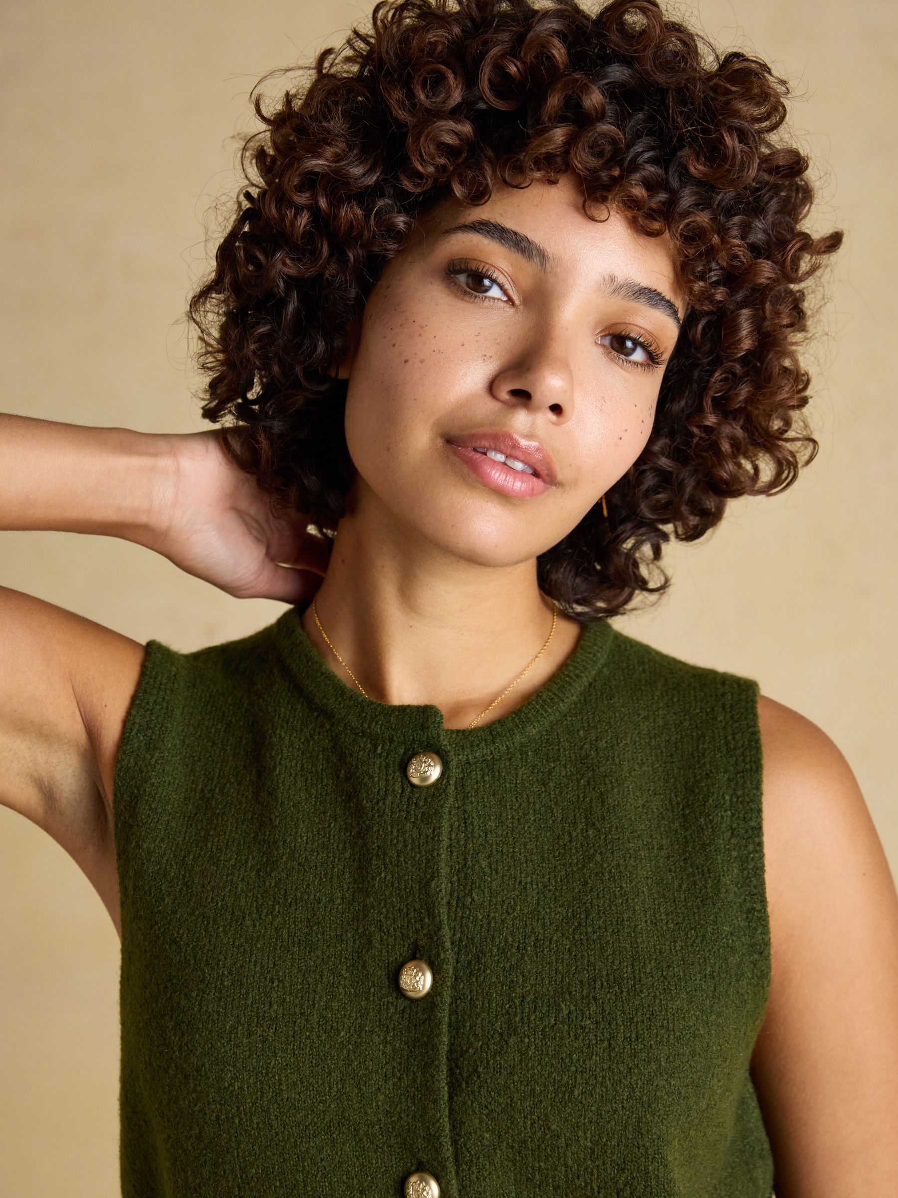 Holly Khaki Green Button Through Knitted Vest - Image 6 of 8