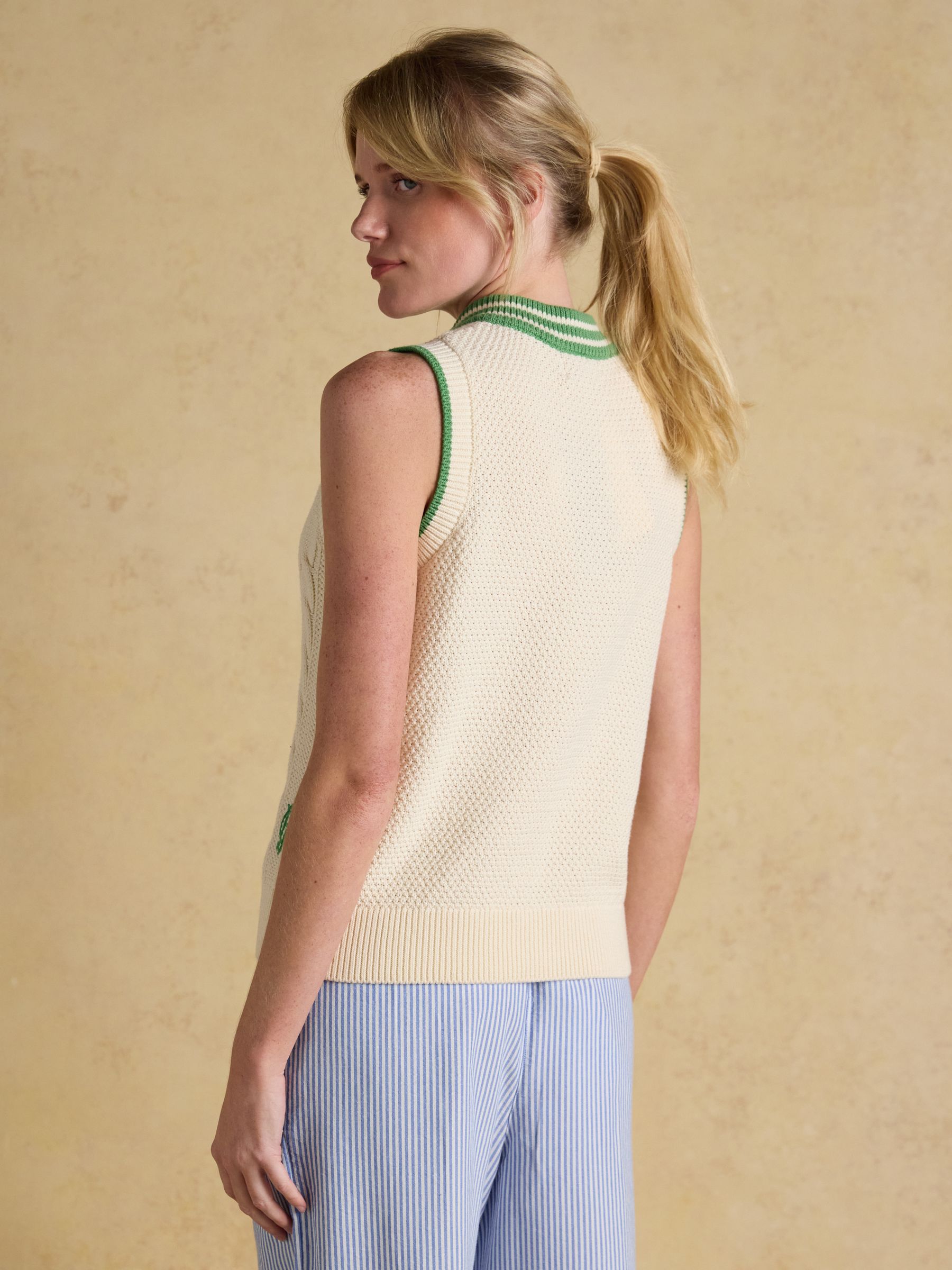 Cream Cotton Cable Knit Cricket Vest - Image 2 of 6