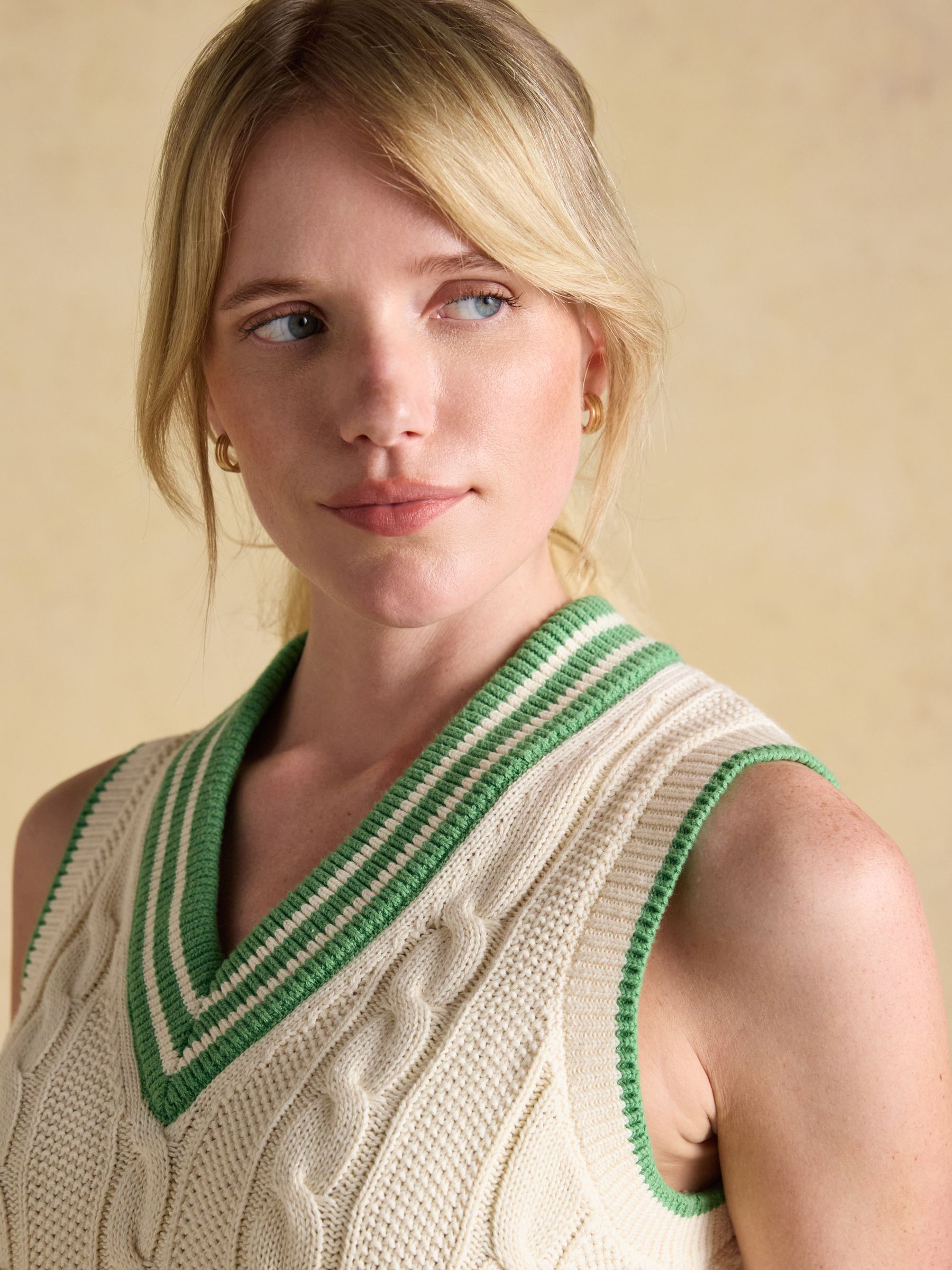 Cream Cotton Cable Knit Cricket Vest - Image 4 of 6