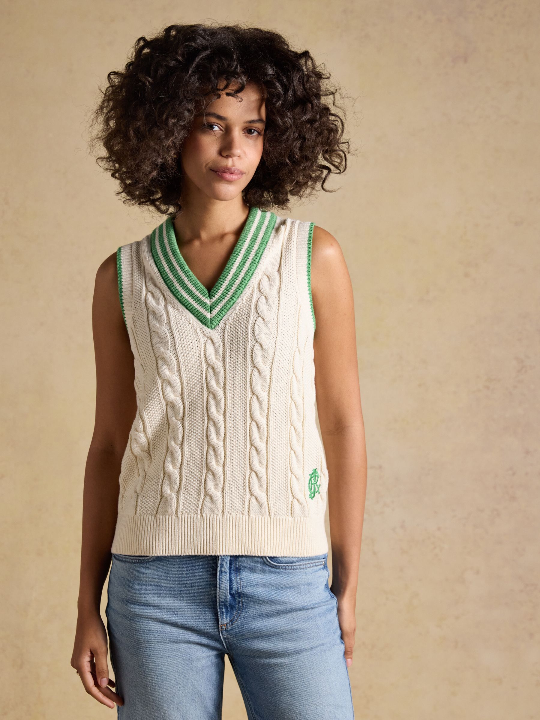 Cream Cotton Cable Knit Cricket Vest - Image 4 of 4