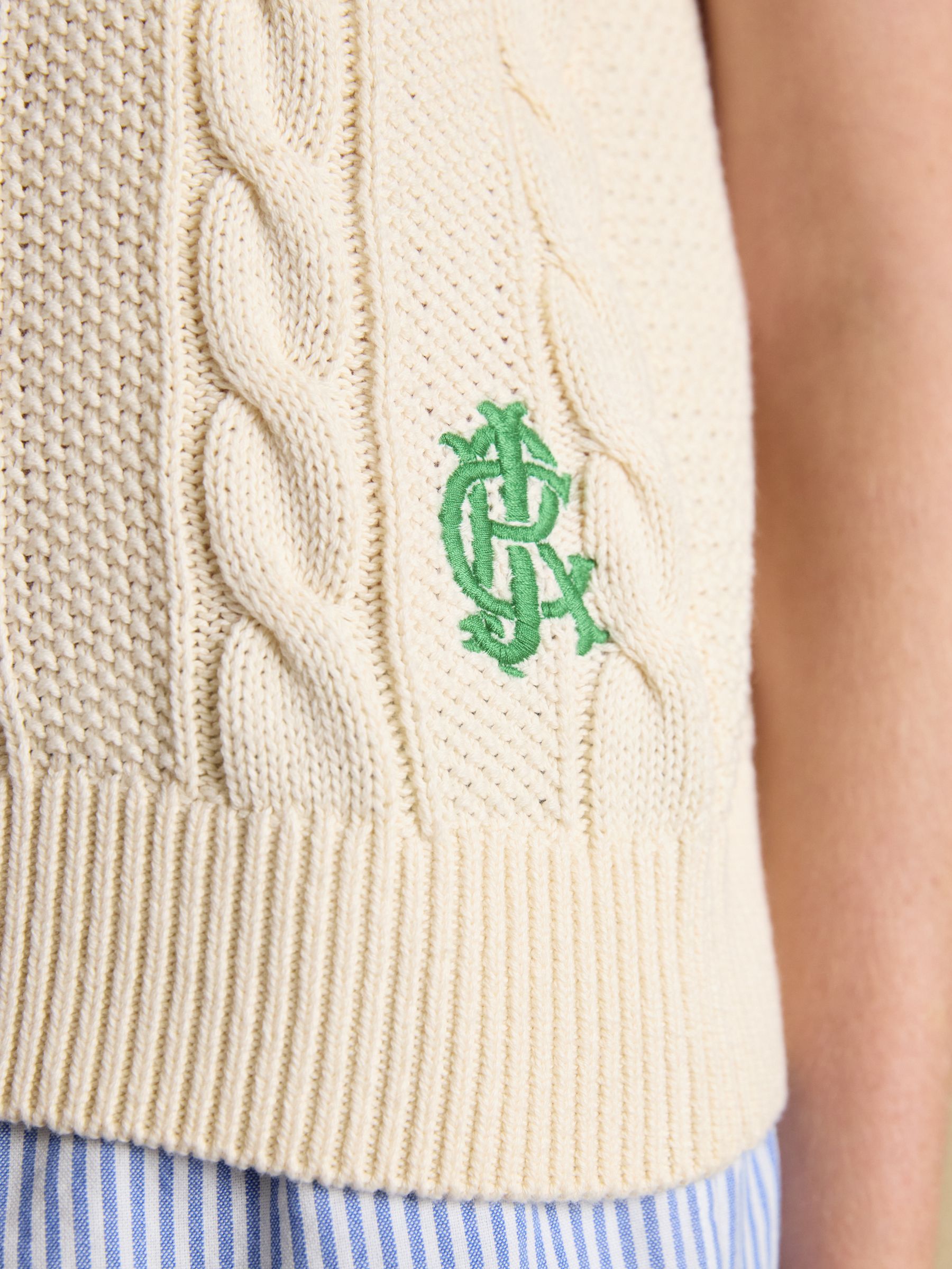 Cream Cotton Cable Knit Cricket Vest - Image 5 of 6