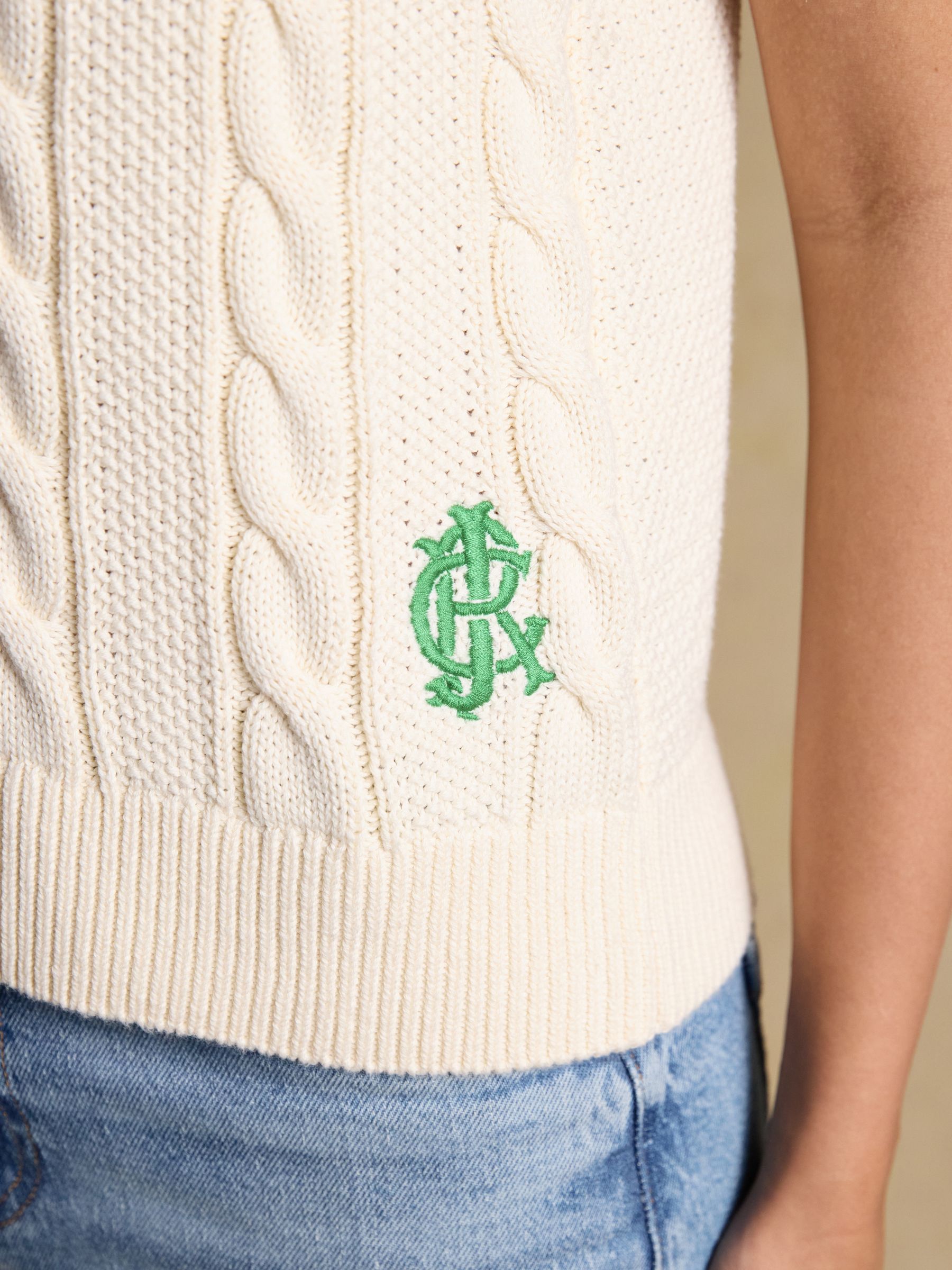 Cream Cotton Cable Knit Cricket Vest - Image 7 of 10