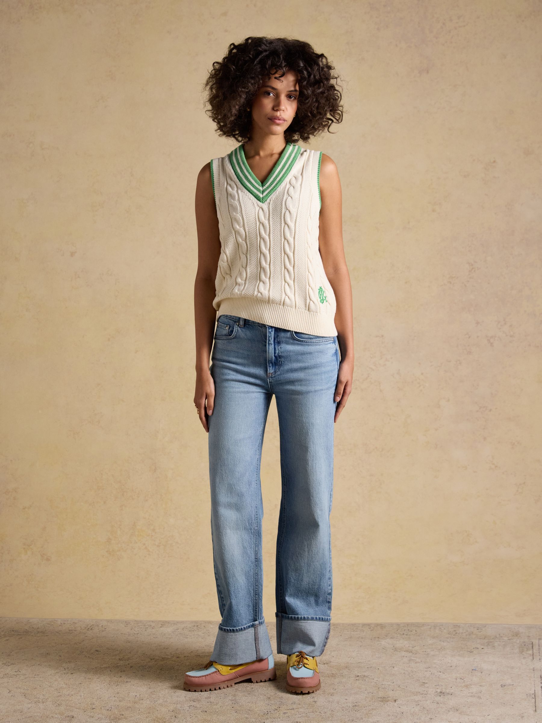 Cream Cotton Cable Knit Cricket Vest - Image 8 of 10