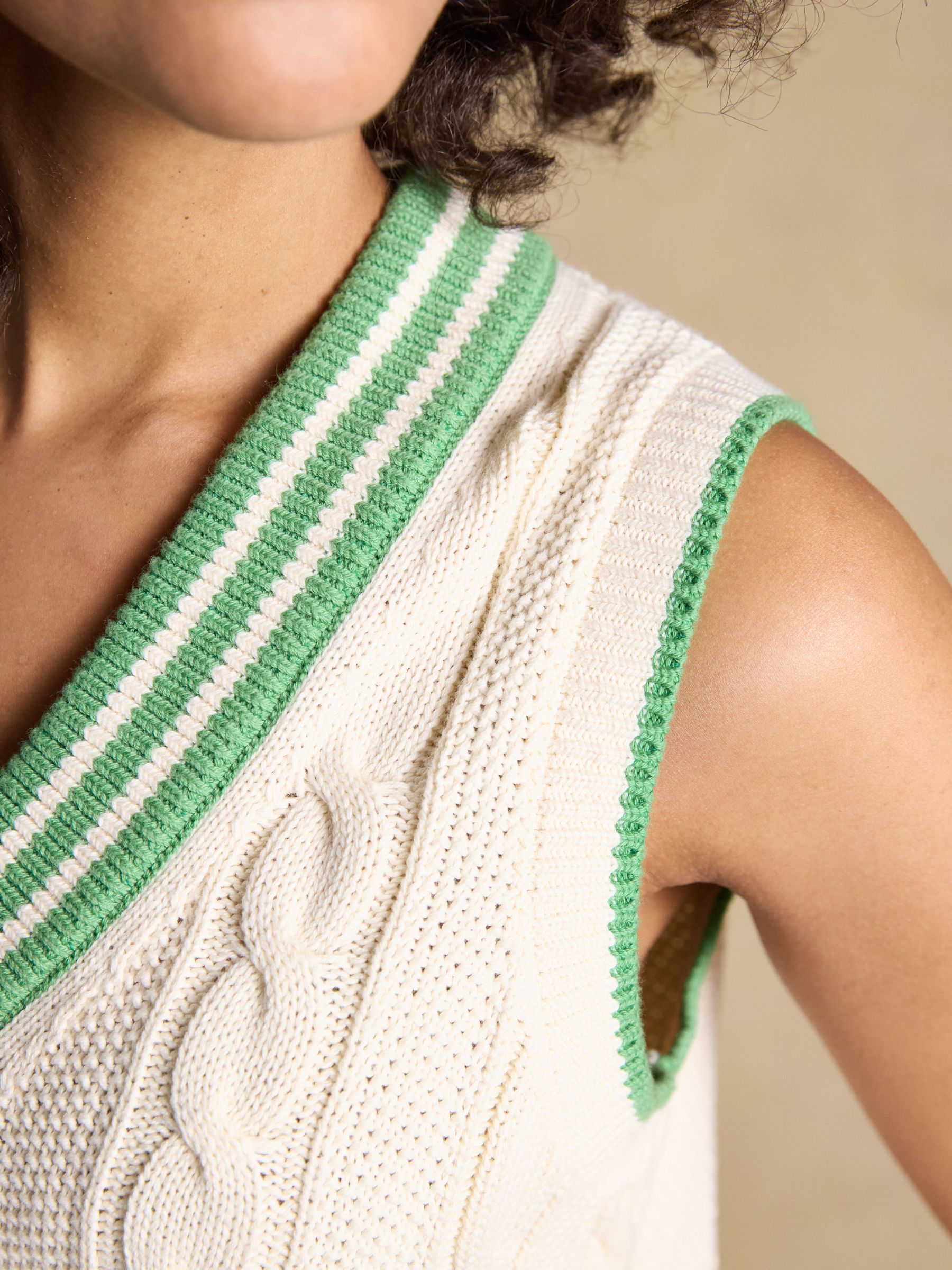 Cream Cotton Cable Knit Cricket Vest - Image 9 of 10