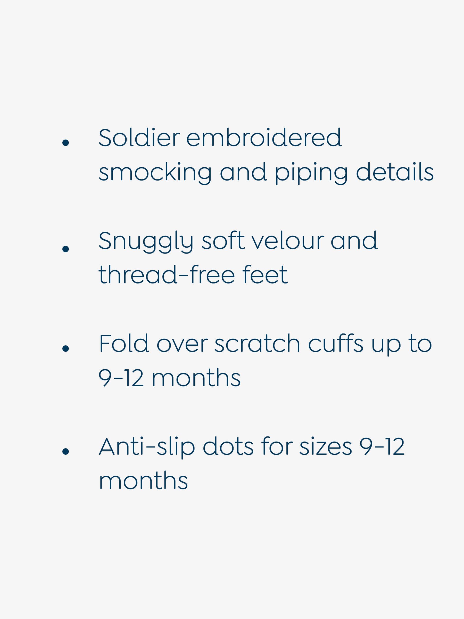 Navy Soldier Smocked Velour Footed All-In-One - Image 4 of 5